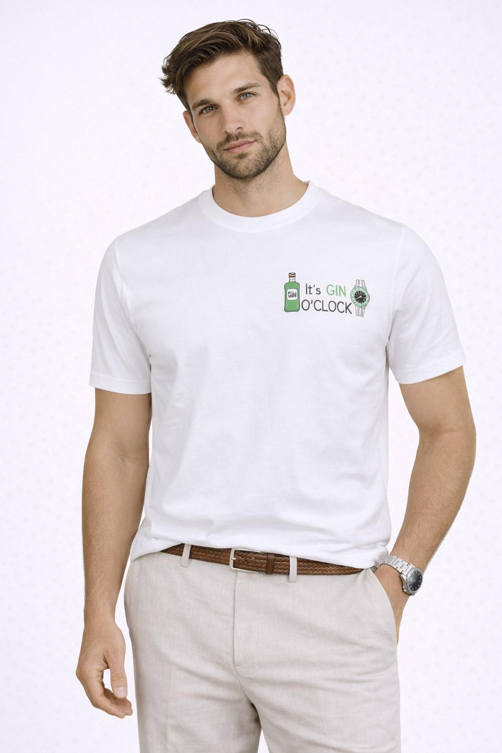 T-shirt "It's Gin O'Clock" in jersey di cotone con stampa