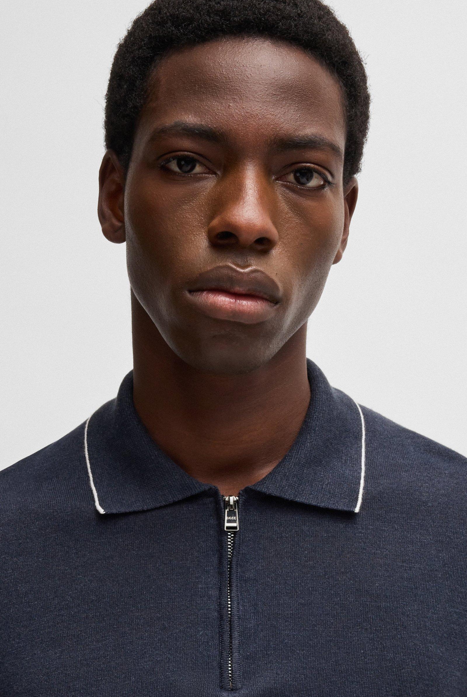 Polo mezza manica in misto lino con zip