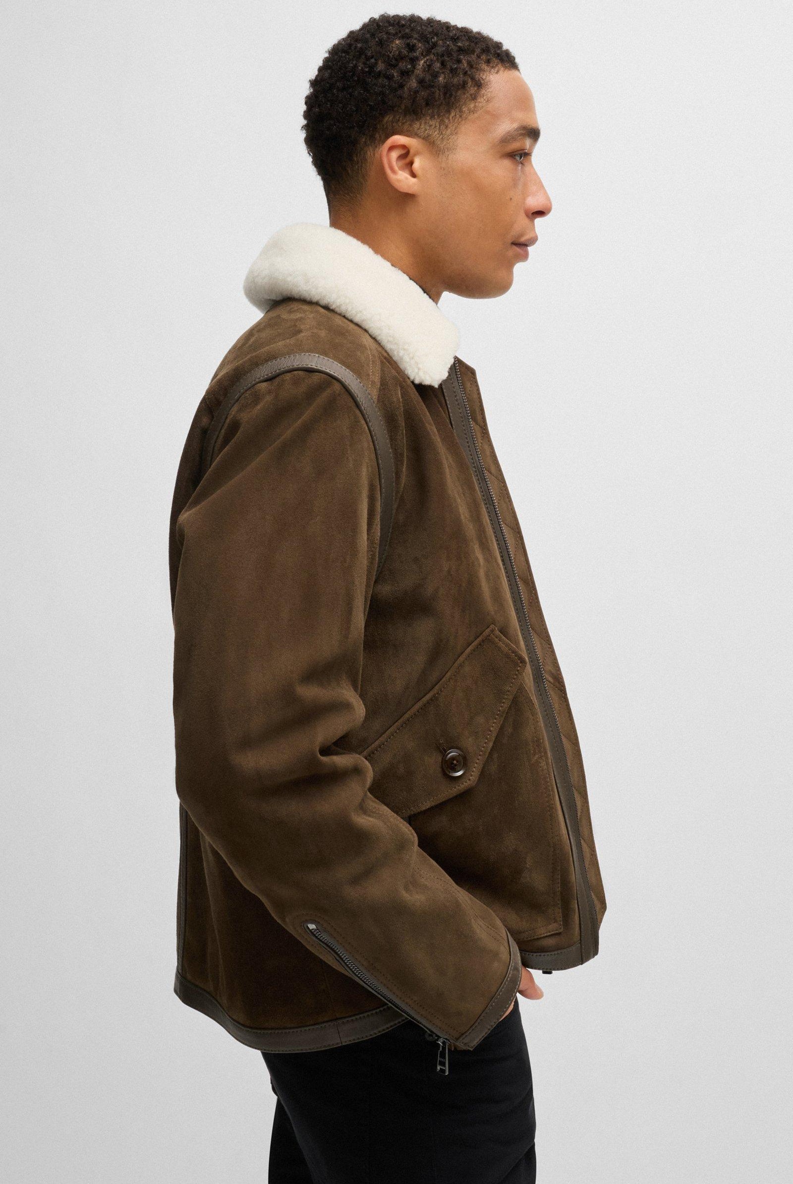 Giubbotto in pelle scamosciata collo aviatore