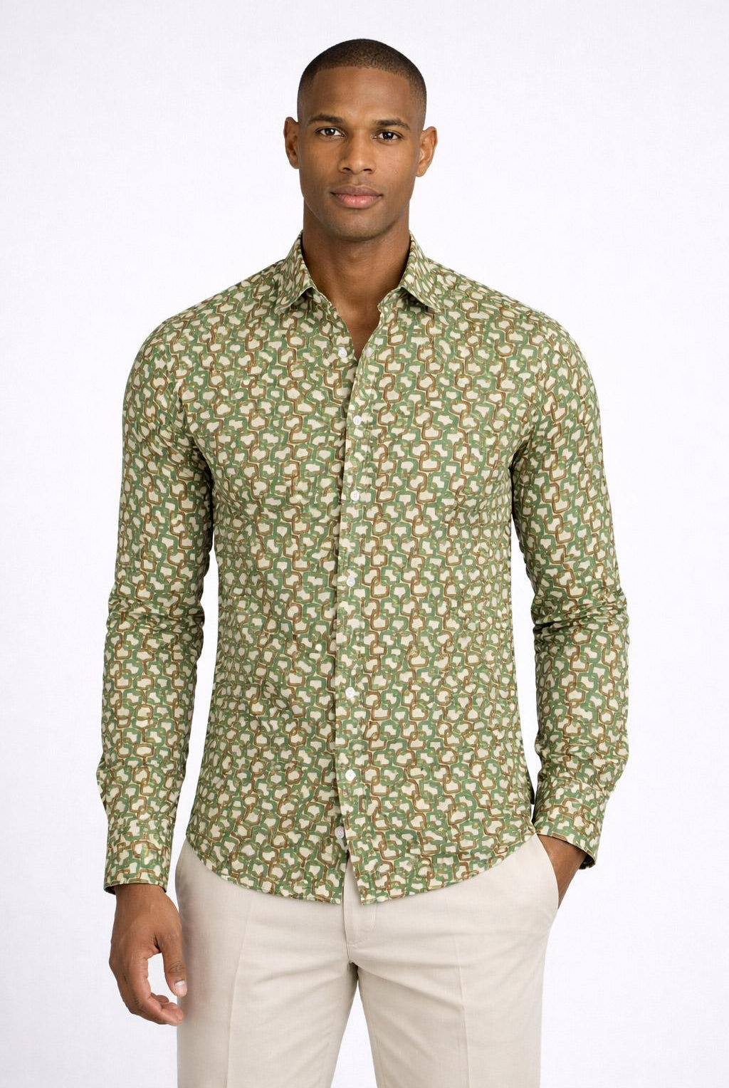 Camicia uomo fantasia geometrica slim fit in viscosa