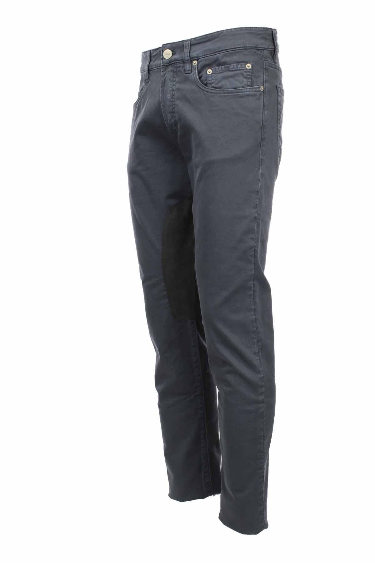 Pantalone 5 tasche con toppe in alcantara