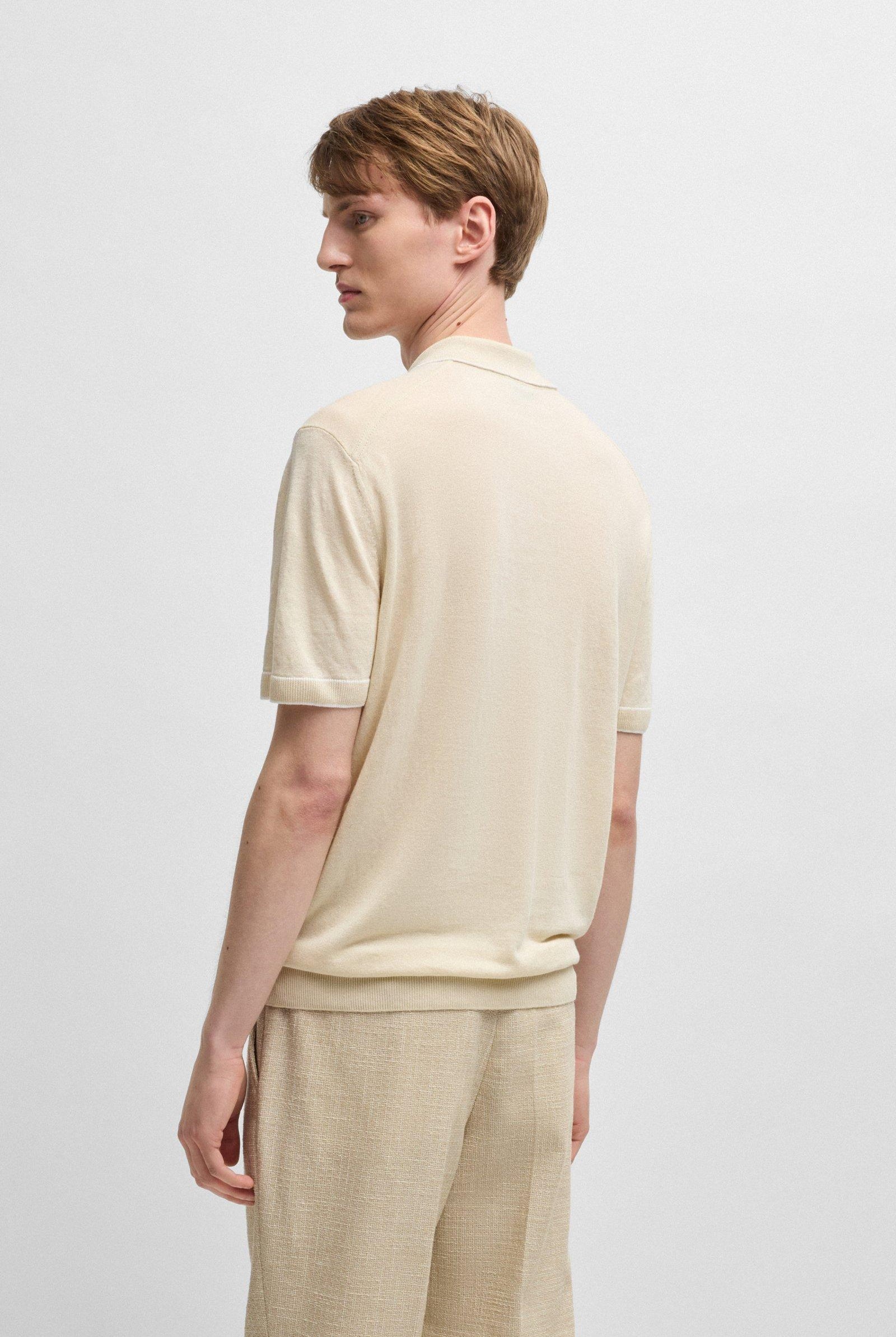 Polo mezza manica in misto lino con zip