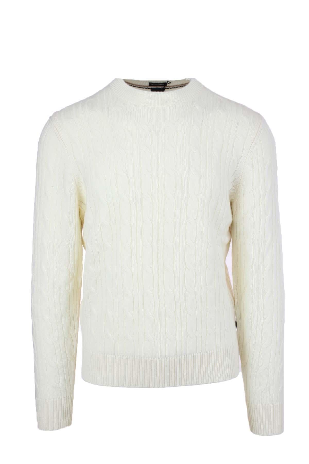 Maglia girocollo in lana trecce