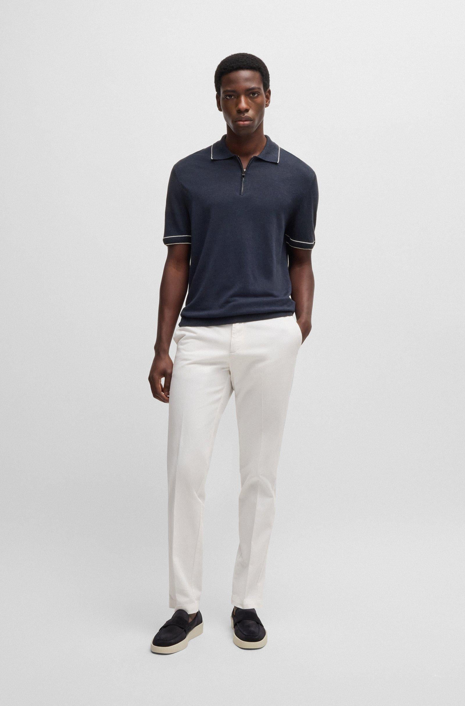 Polo mezza manica in misto lino con zip