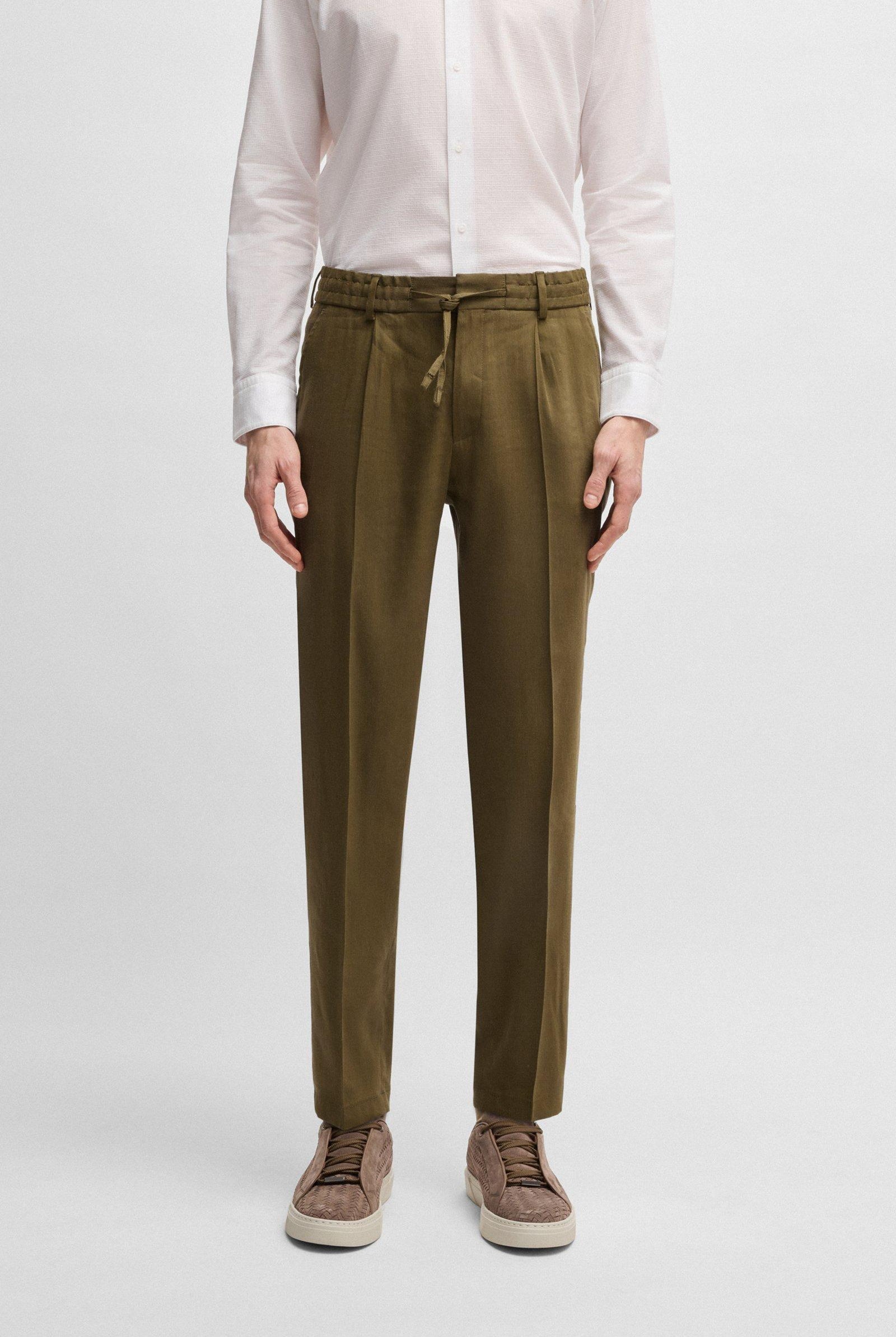 Pantaloni in misto lino con elastico e coulisse