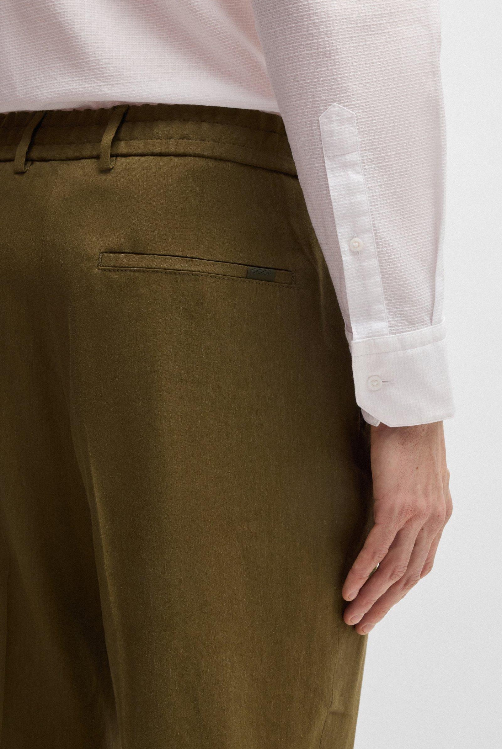 Pantaloni in misto lino con elastico e coulisse