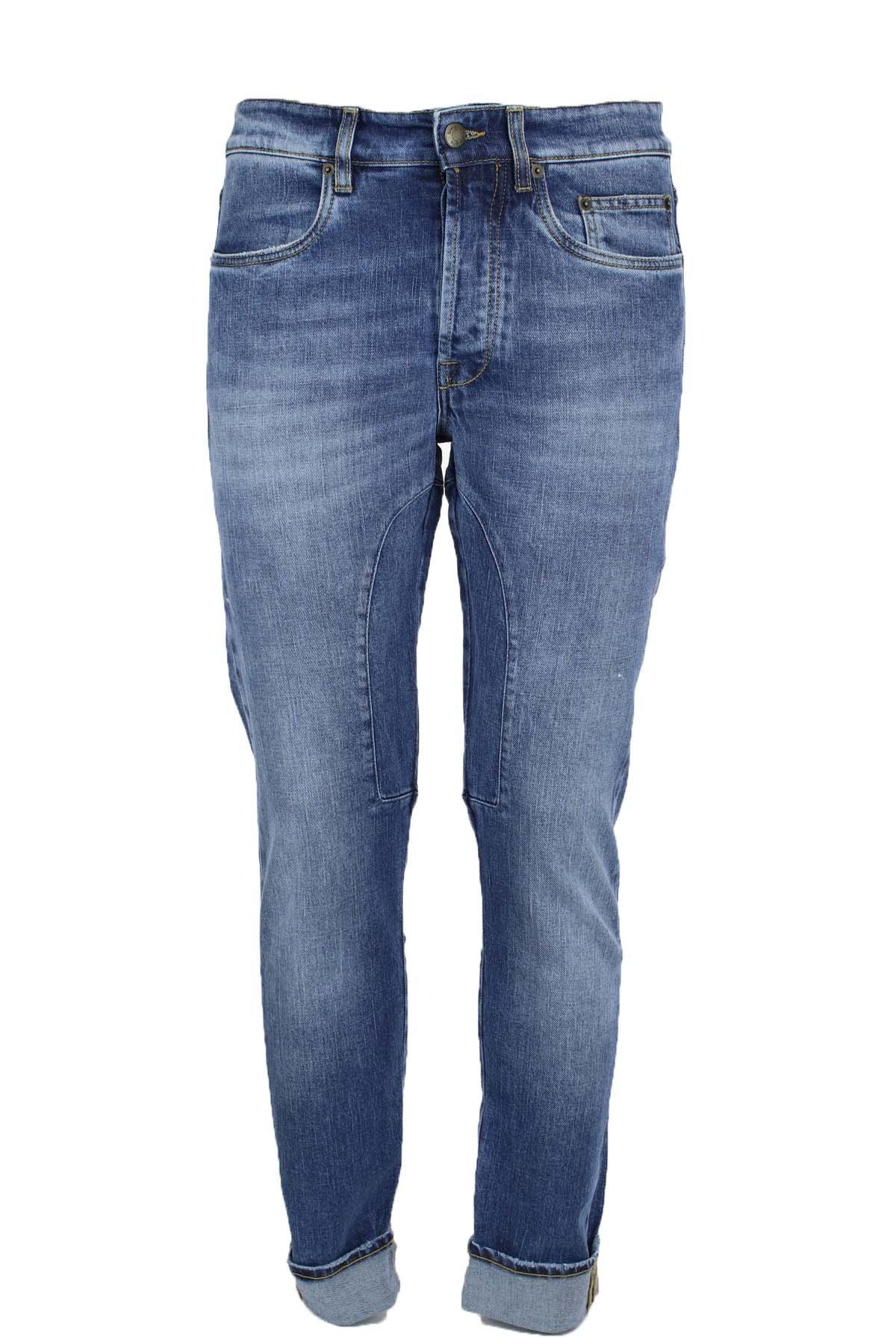 Jeans denim 5 tasche con toppe in tinta