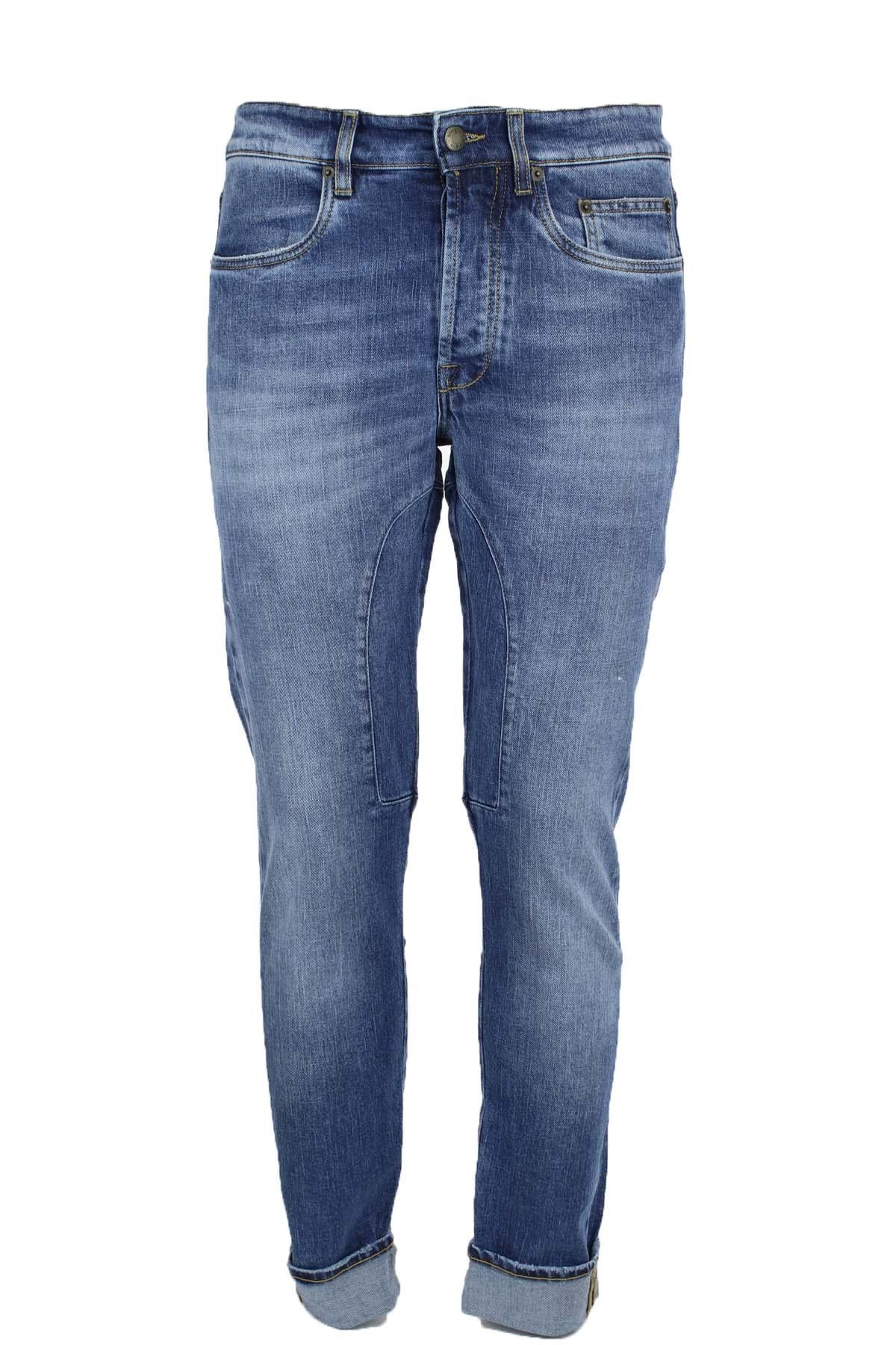 Jeans denim 5 tasche con toppe in tinta