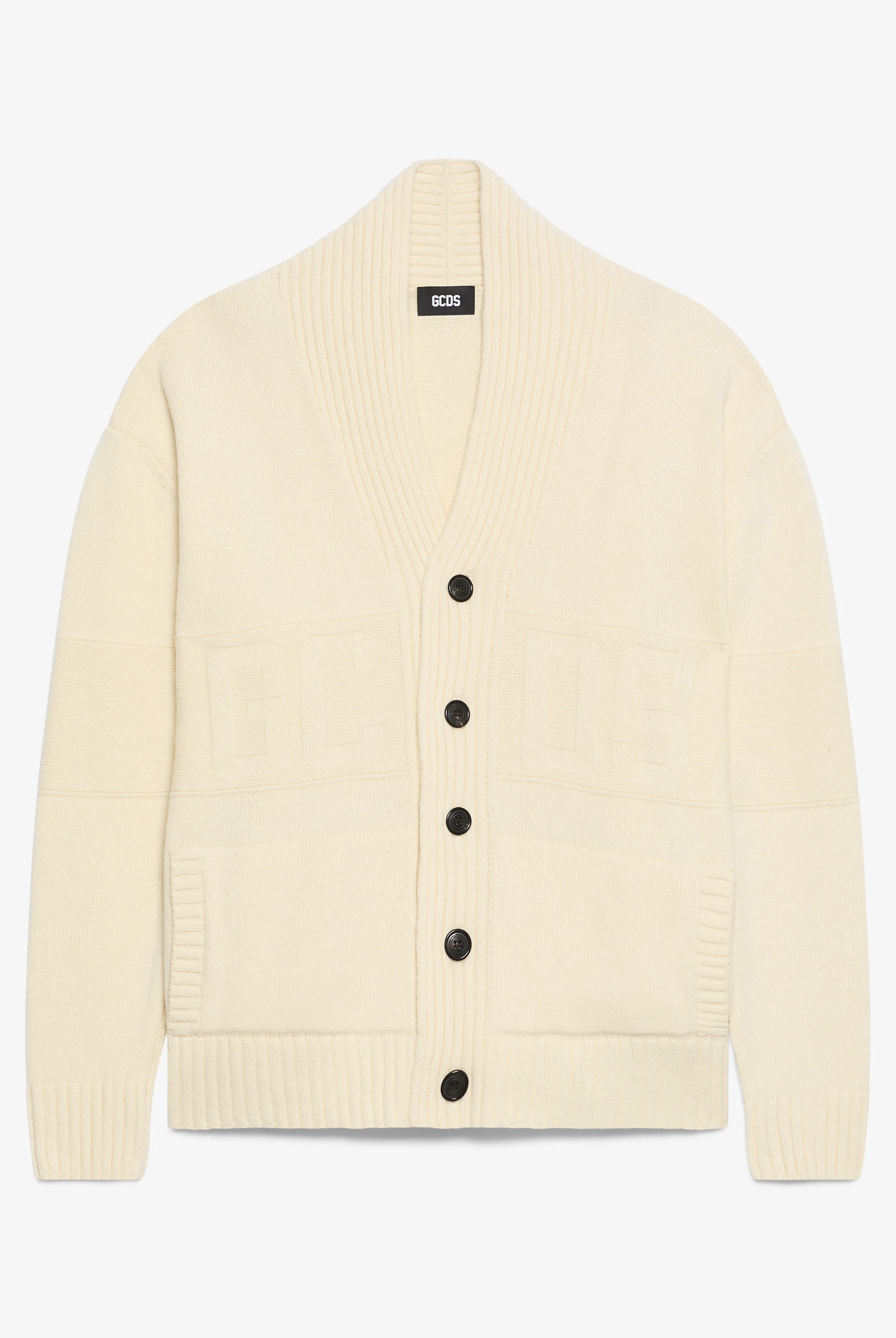 Maglione cardigan con bottoni e logo a intarsi