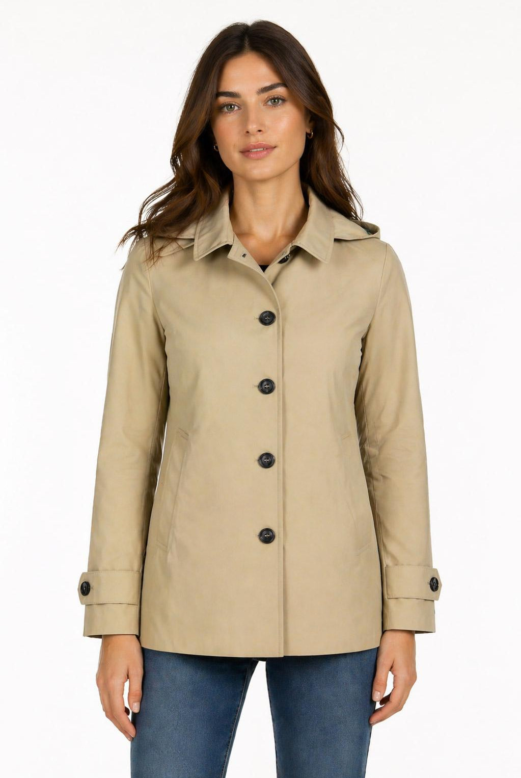 Caban Donna con Cappuccio in Tessuto Tecnico
