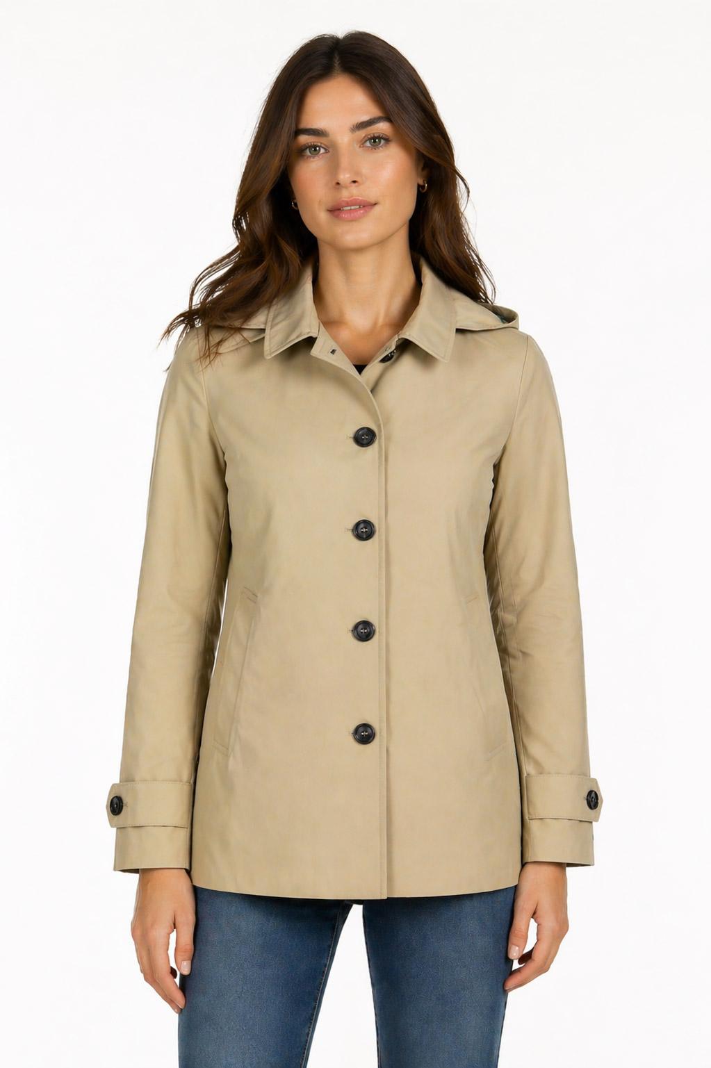 Caban Donna con Cappuccio in Tessuto Tecnico