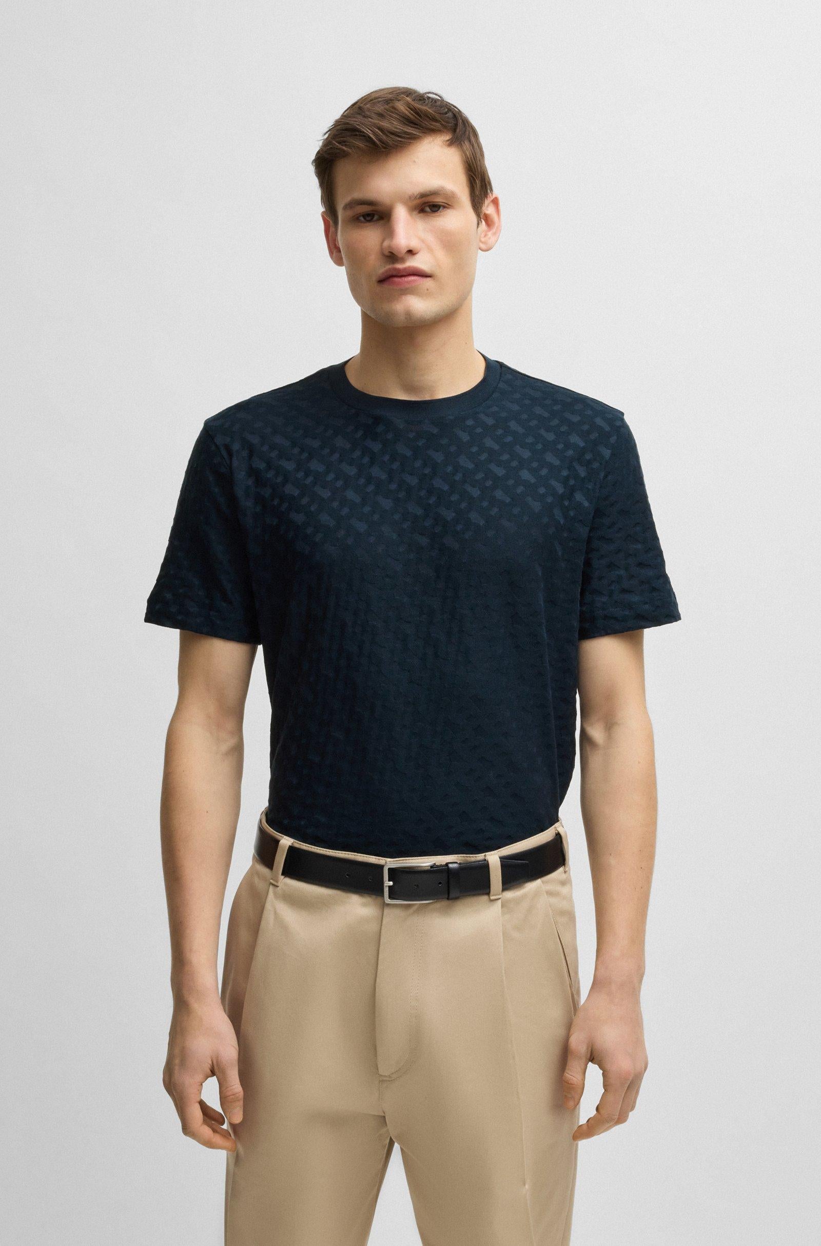 Tshirt mezza manica in cotone con monogrammi Boss