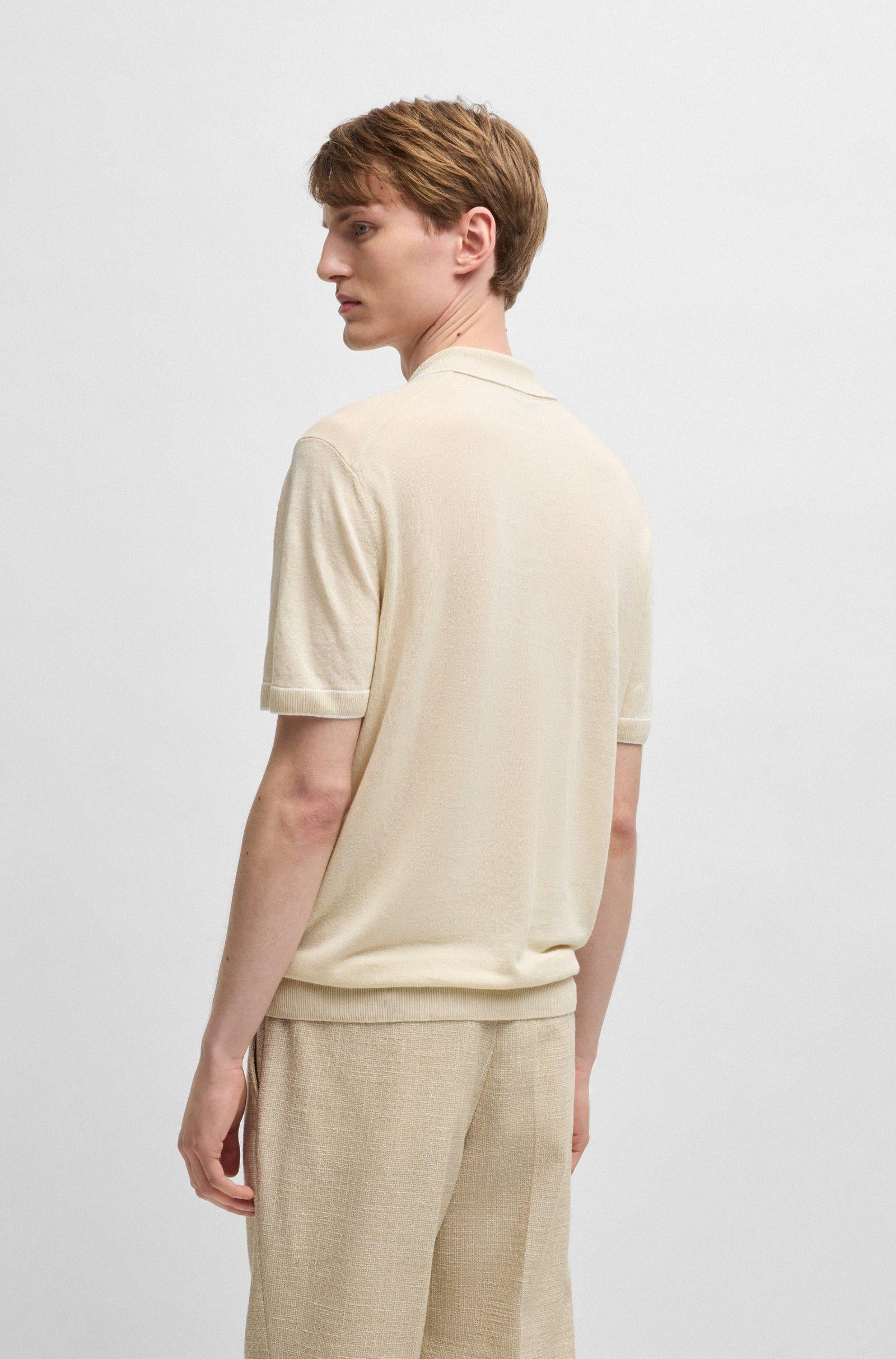 Polo mezza manica in misto lino con zip