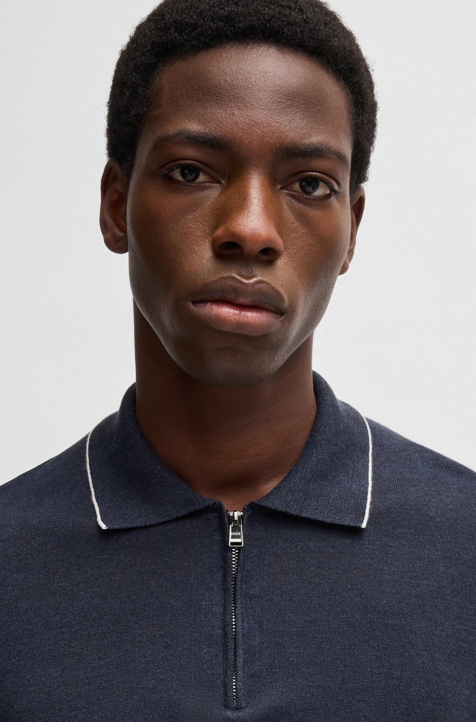 Polo mezza manica in misto lino con zip