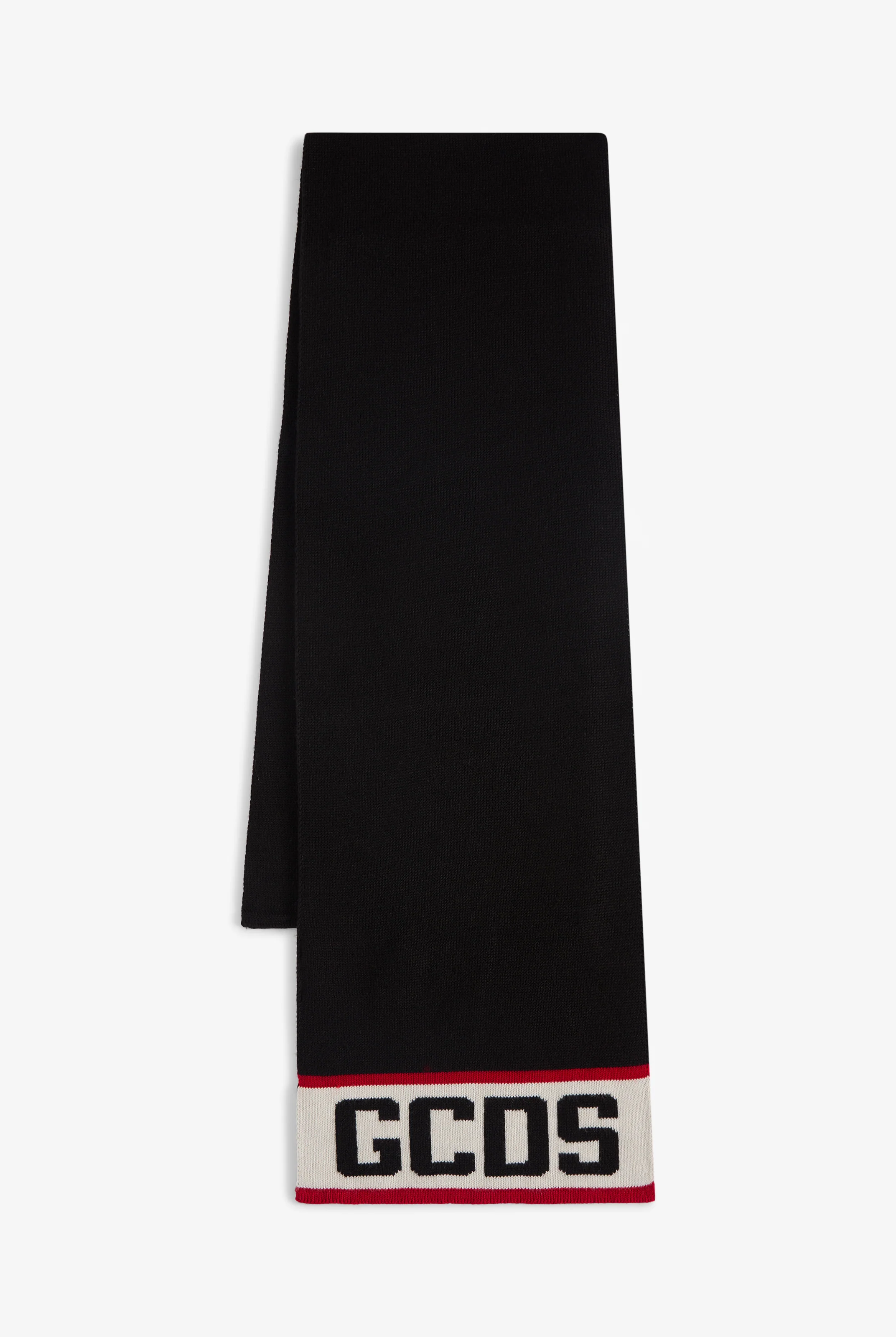Sciarpa in lana con banda e logo GCDS