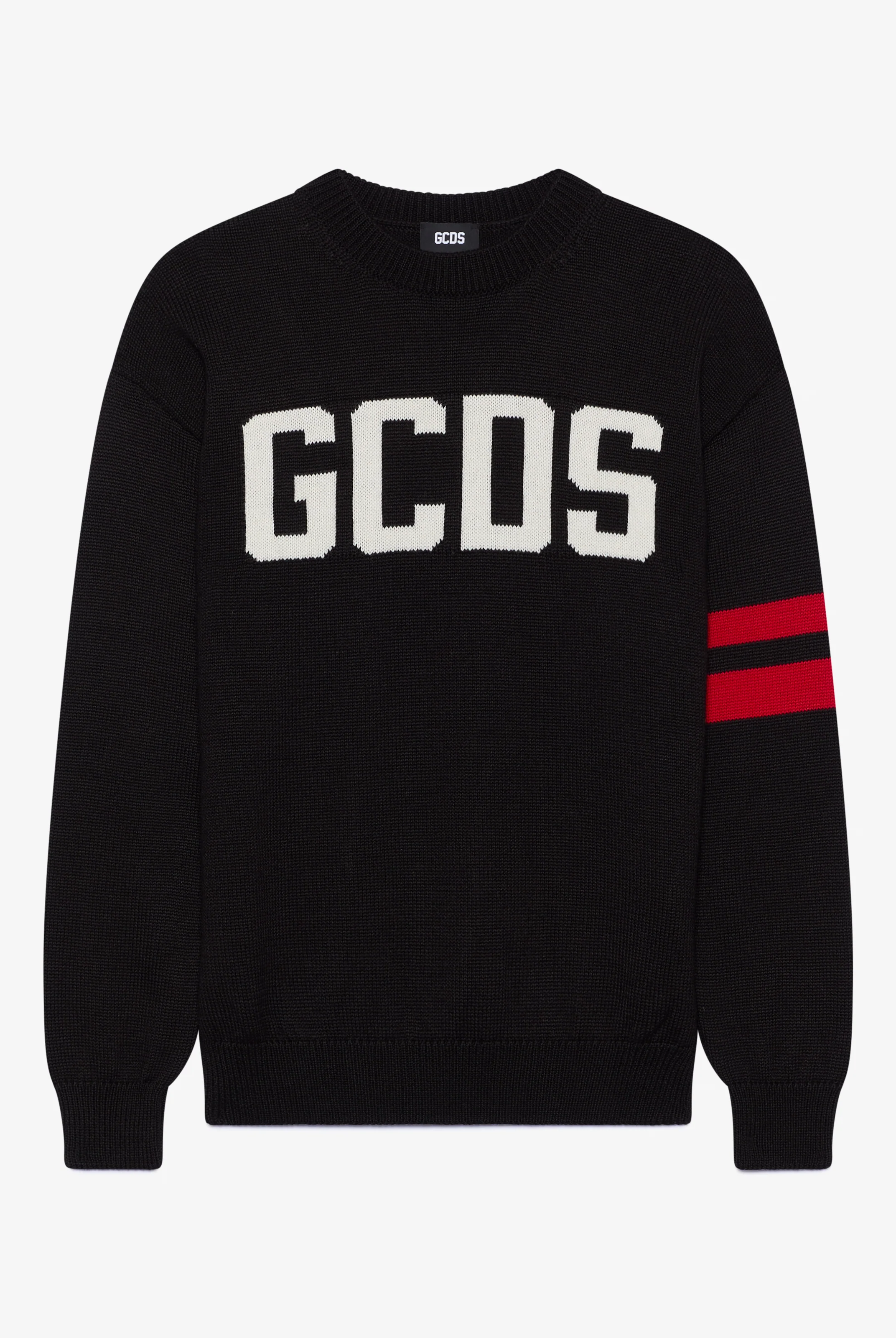 Maglione in lana con logo e doppia banda sul braccio