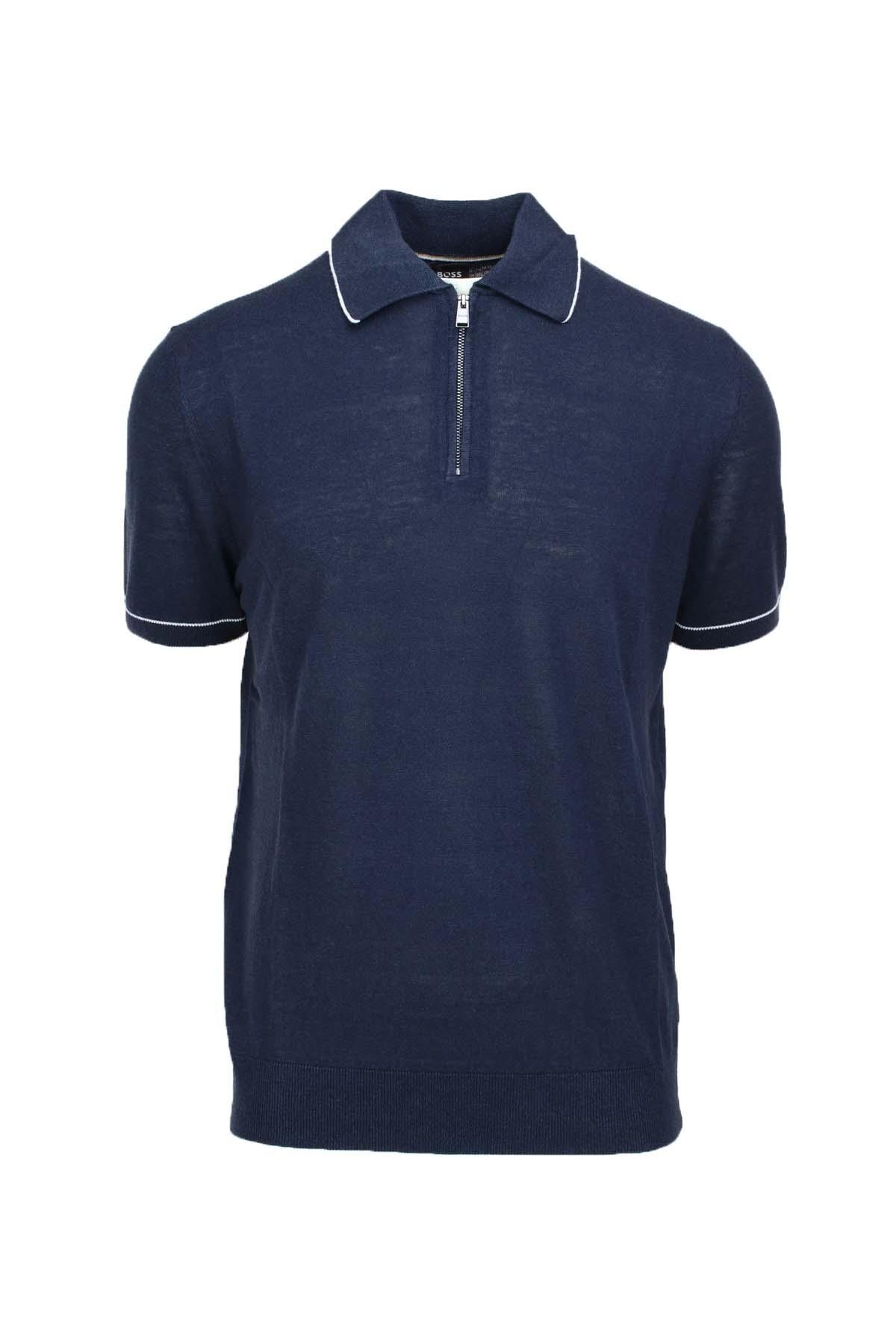 Polo mezza manica in misto lino con zip