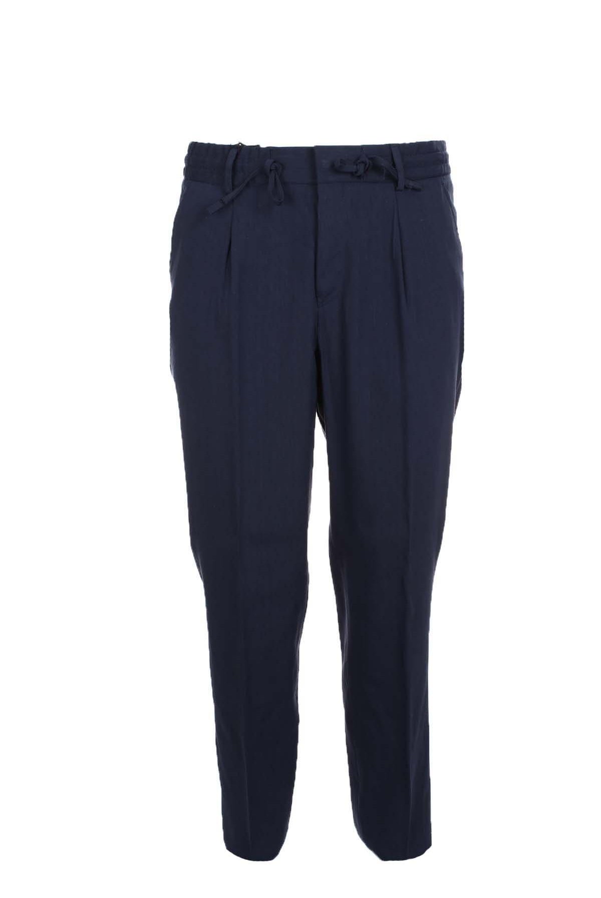 Pantaloni in misto lino con elastico e coulisse