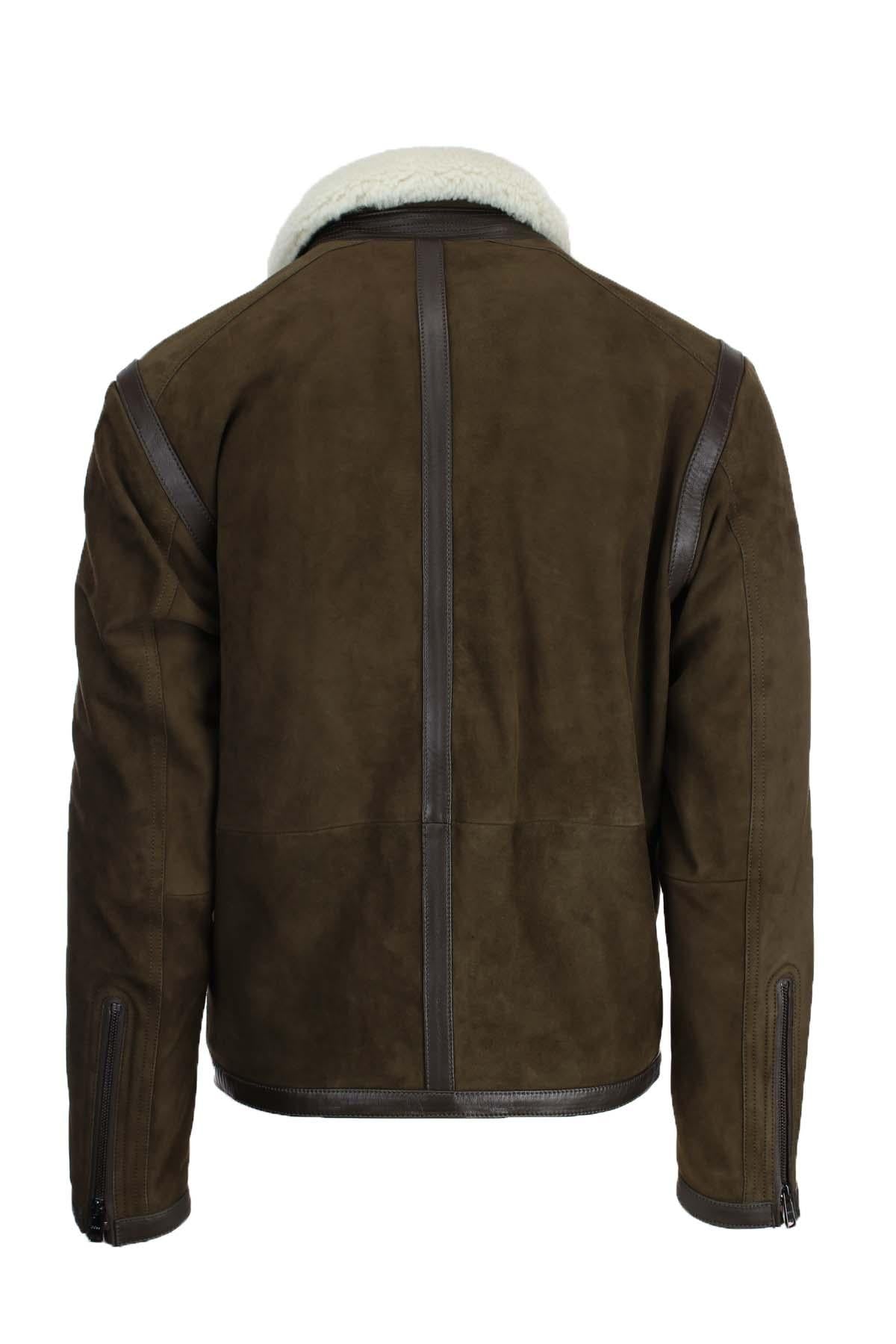 Giubbotto in pelle scamosciata collo aviatore