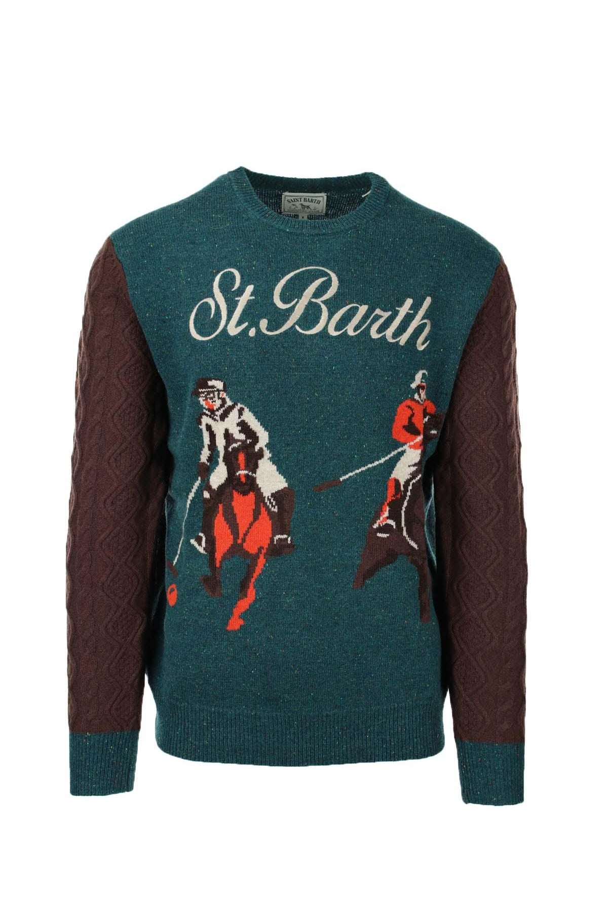 Maglia pullover girocollo in lana con trecce Polo Horse