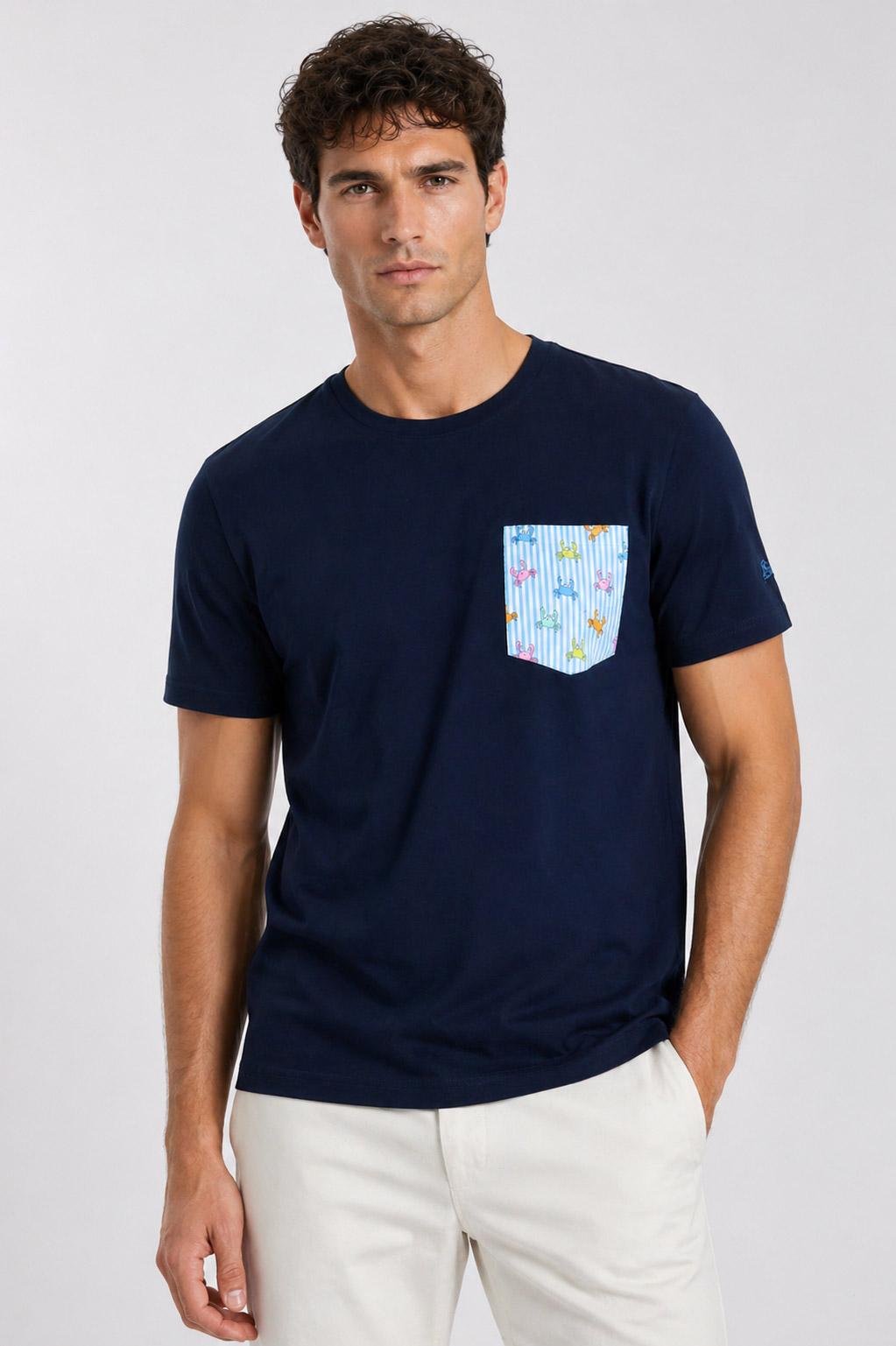 Tshirt con taschino granchi multicolor e righe