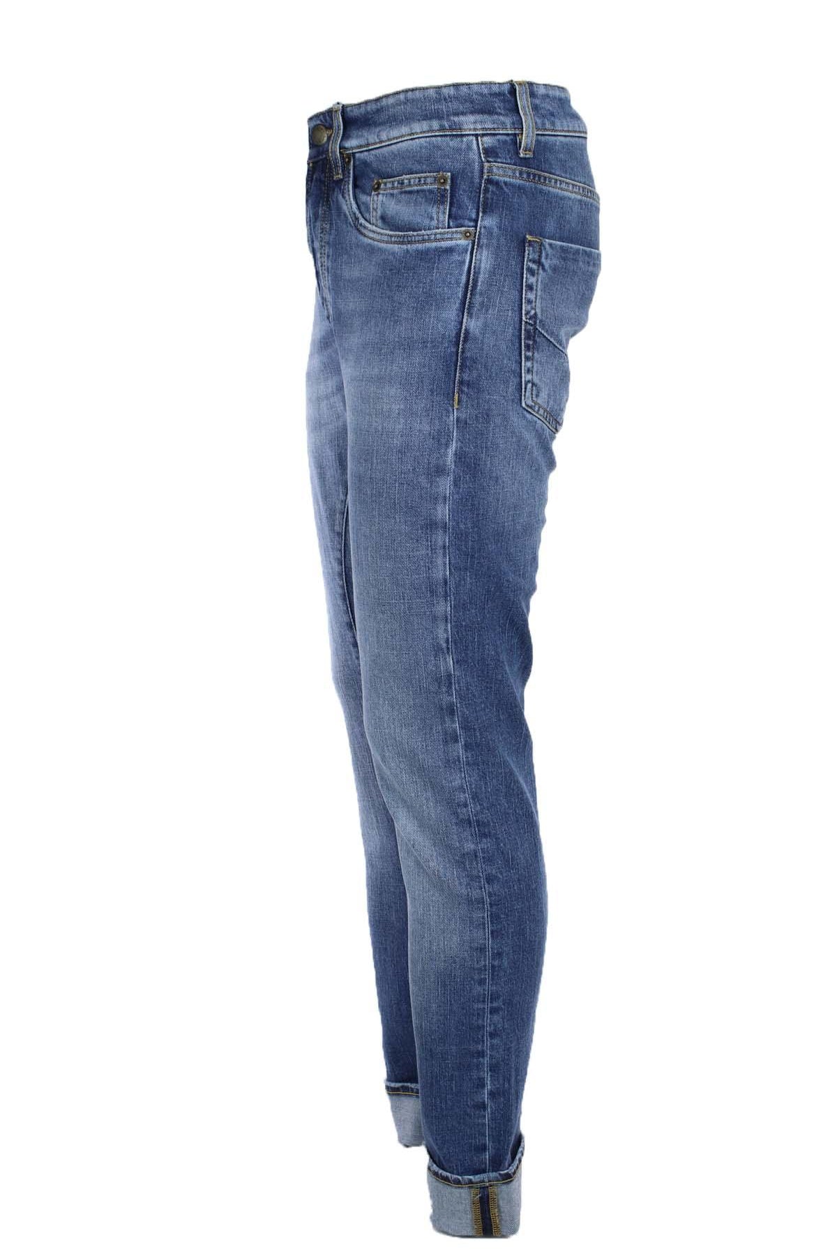 Jeans denim 5 tasche con toppe in tinta