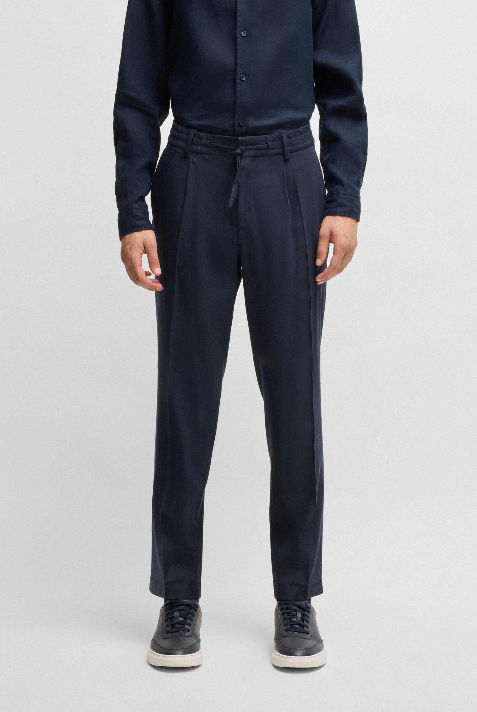 Pantaloni in misto lino con elastico e coulisse