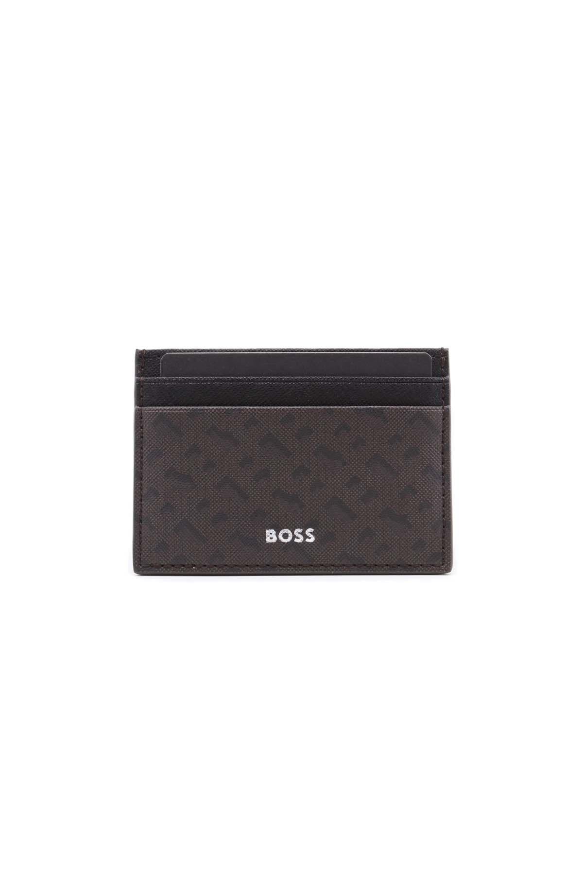 Porta carte di credito in pelle con monogramma Boss