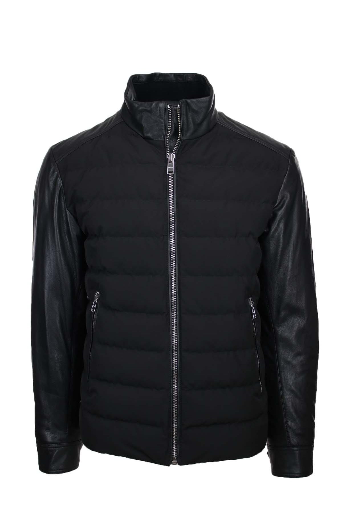 Giubbotto bomber in pelle e nylon imbottito