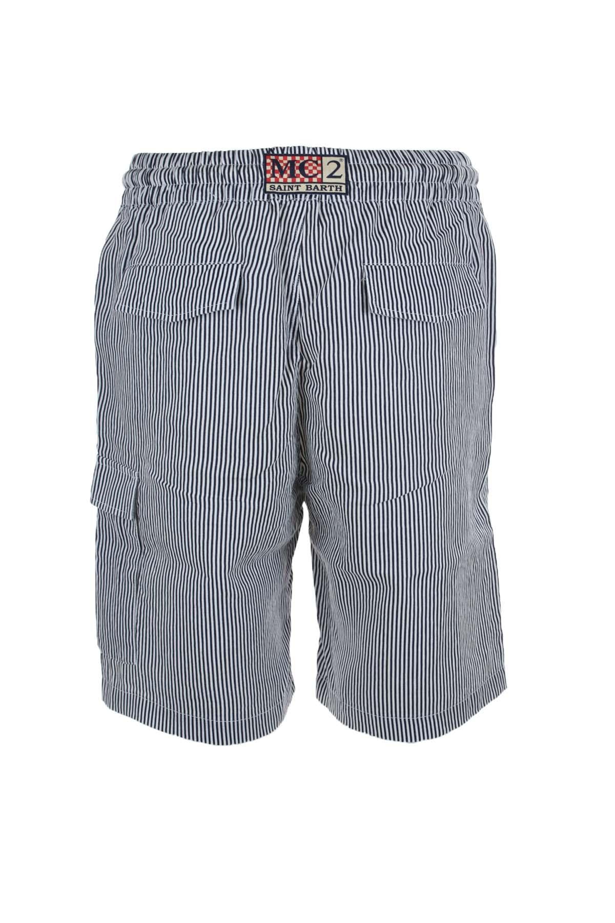 Bermuda in lino a righe con coulisse