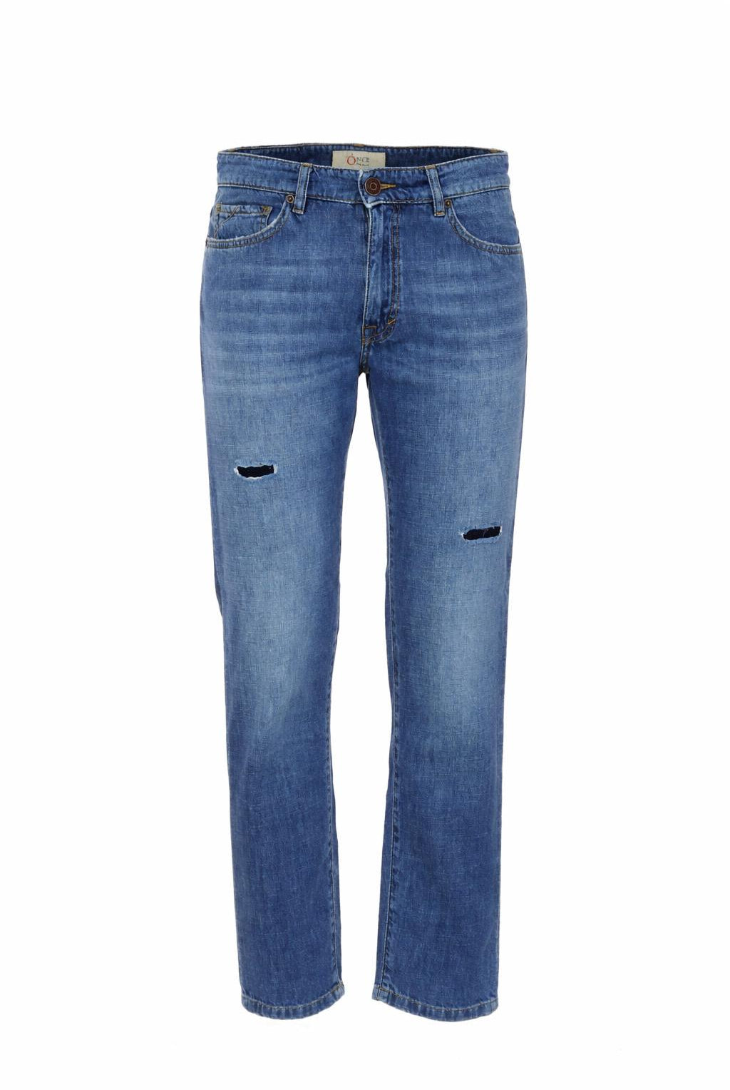 Jeans Uomo 5 Tasche Denim Used con Rotture