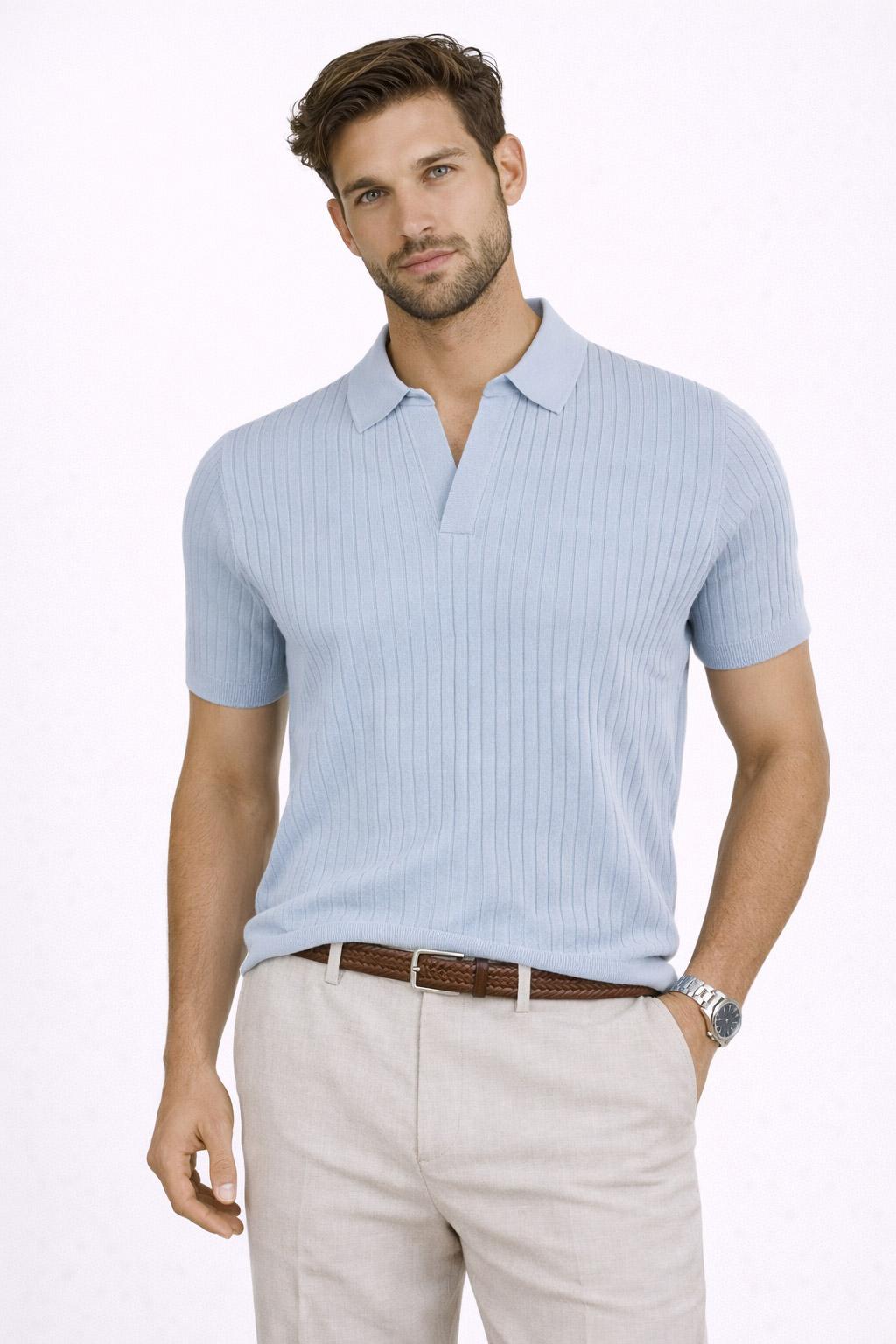 Polo Uomo Cotone Lino Tennis Righe