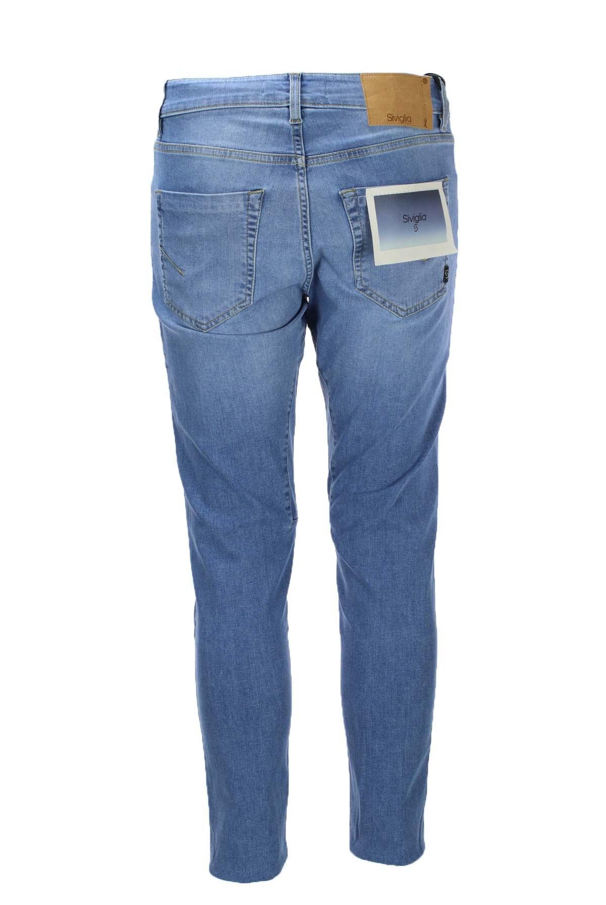 Jeans denim 5 tasche con toppe in tinta