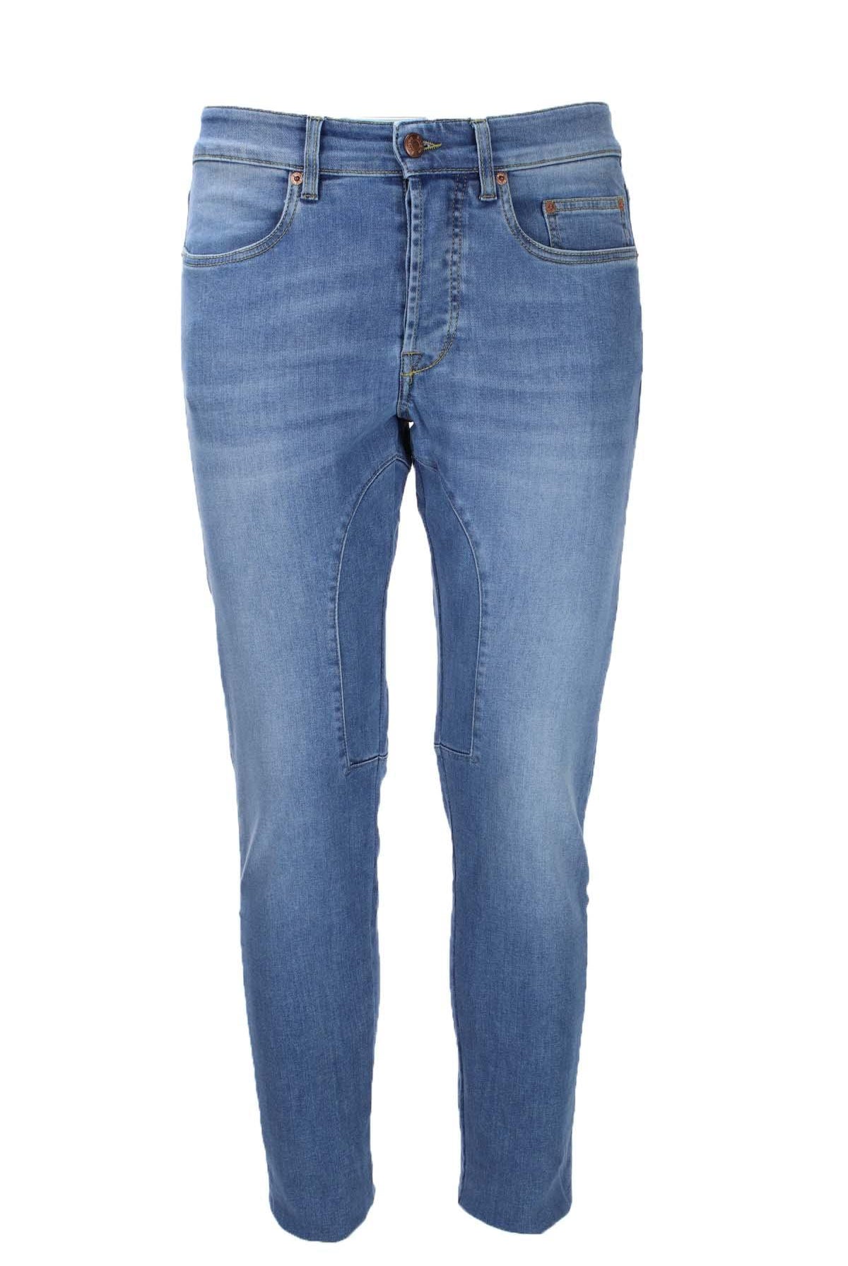 Jeans denim 5 tasche con toppe in tinta