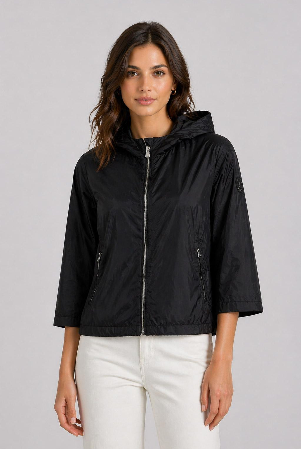 Giacca Donna Corta manica 3/4 con Cappuccio in Nylon