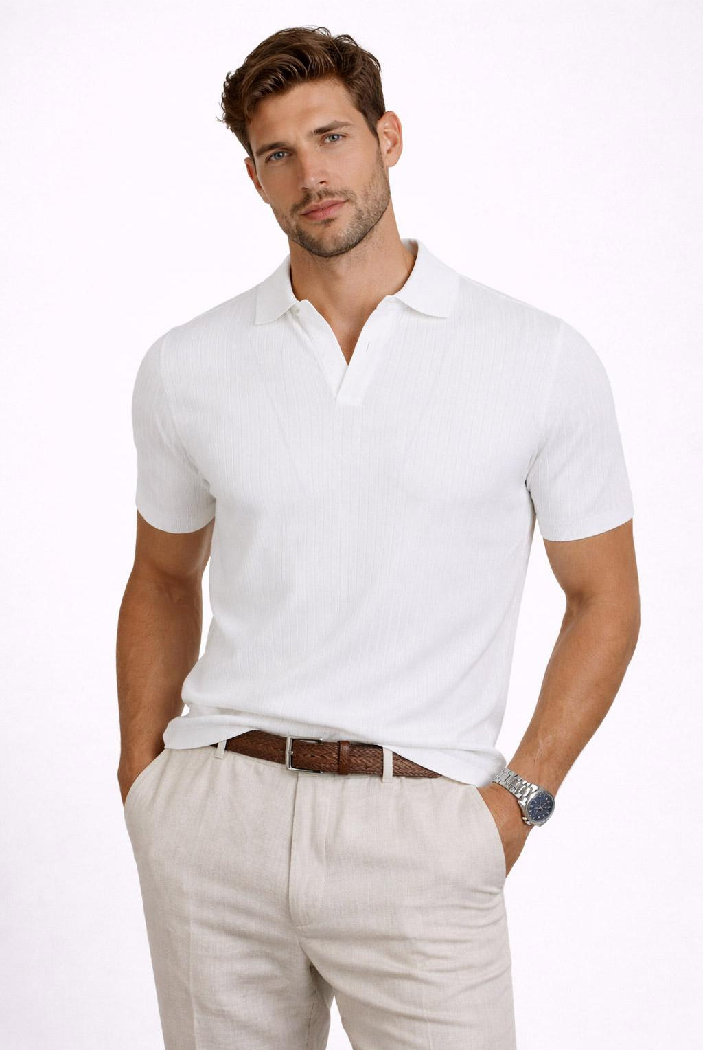 Polo Uomo Cotone Lino Tennis Righe