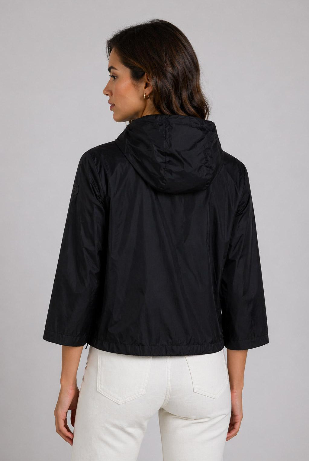 Giacca Donna Corta manica 3/4 con Cappuccio in Nylon