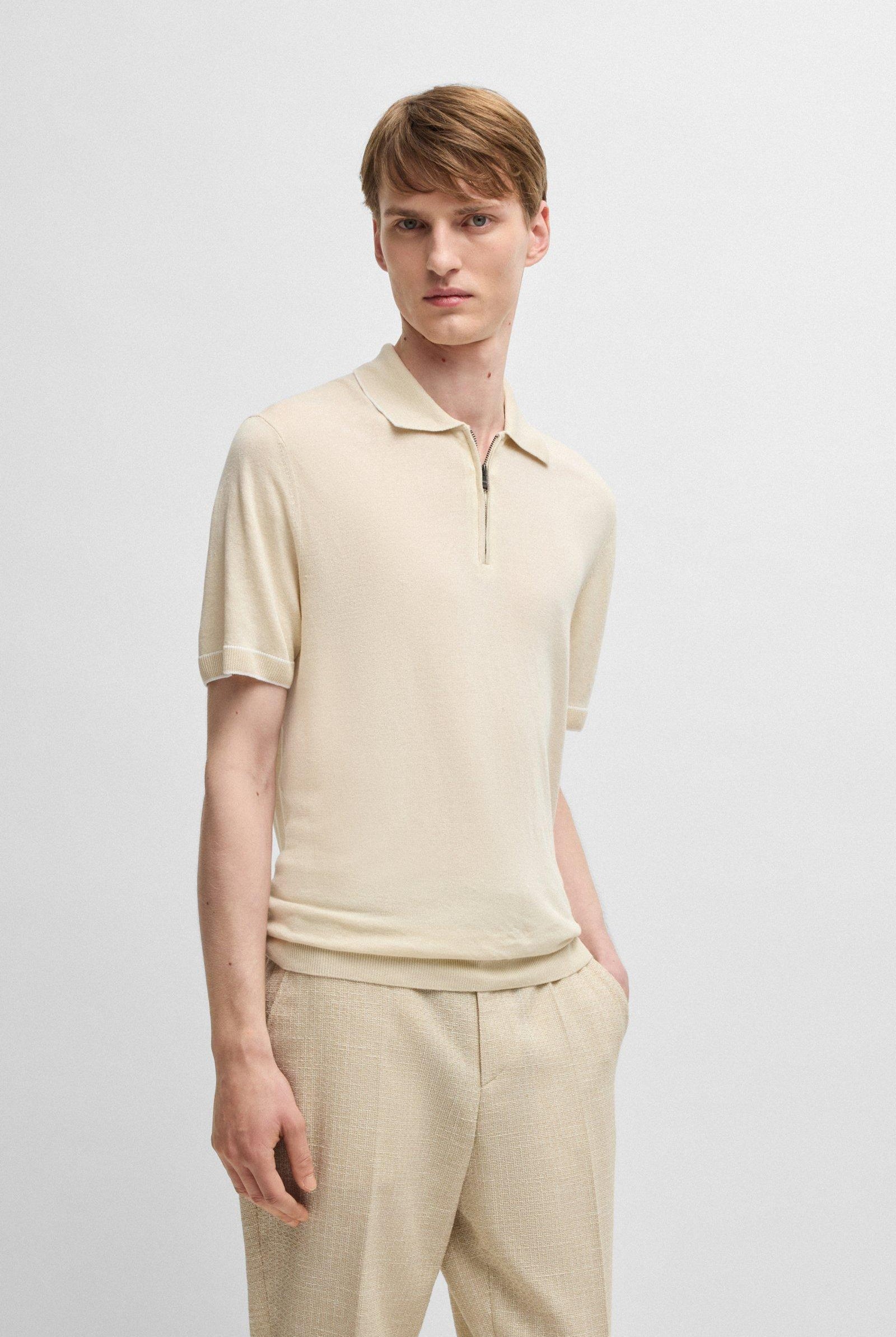 Polo mezza manica in misto lino con zip