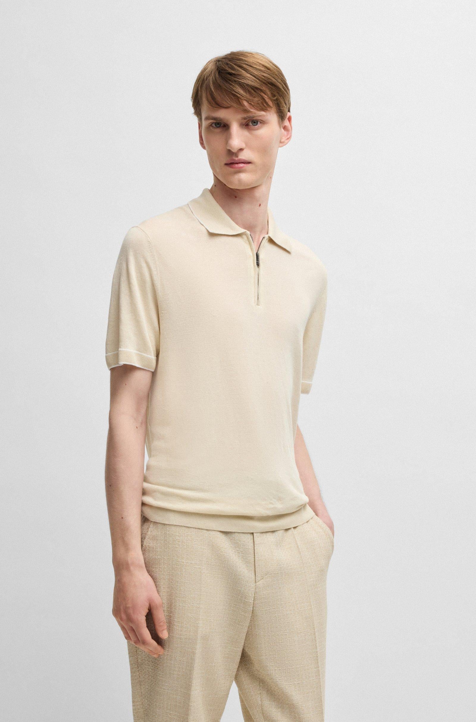 Polo mezza manica in misto lino con zip