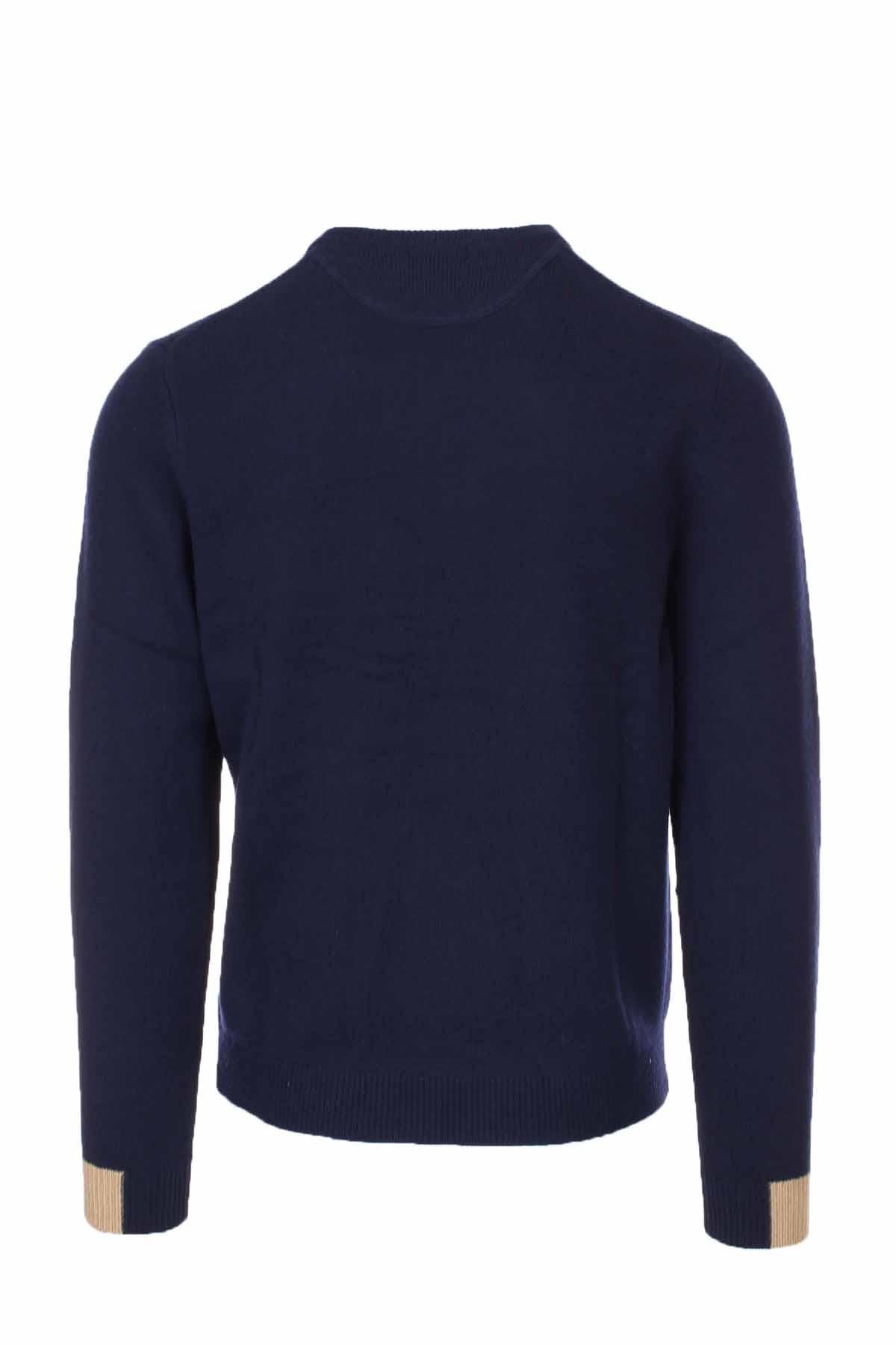 Maglia girocollo in lana con polsini in contrasto