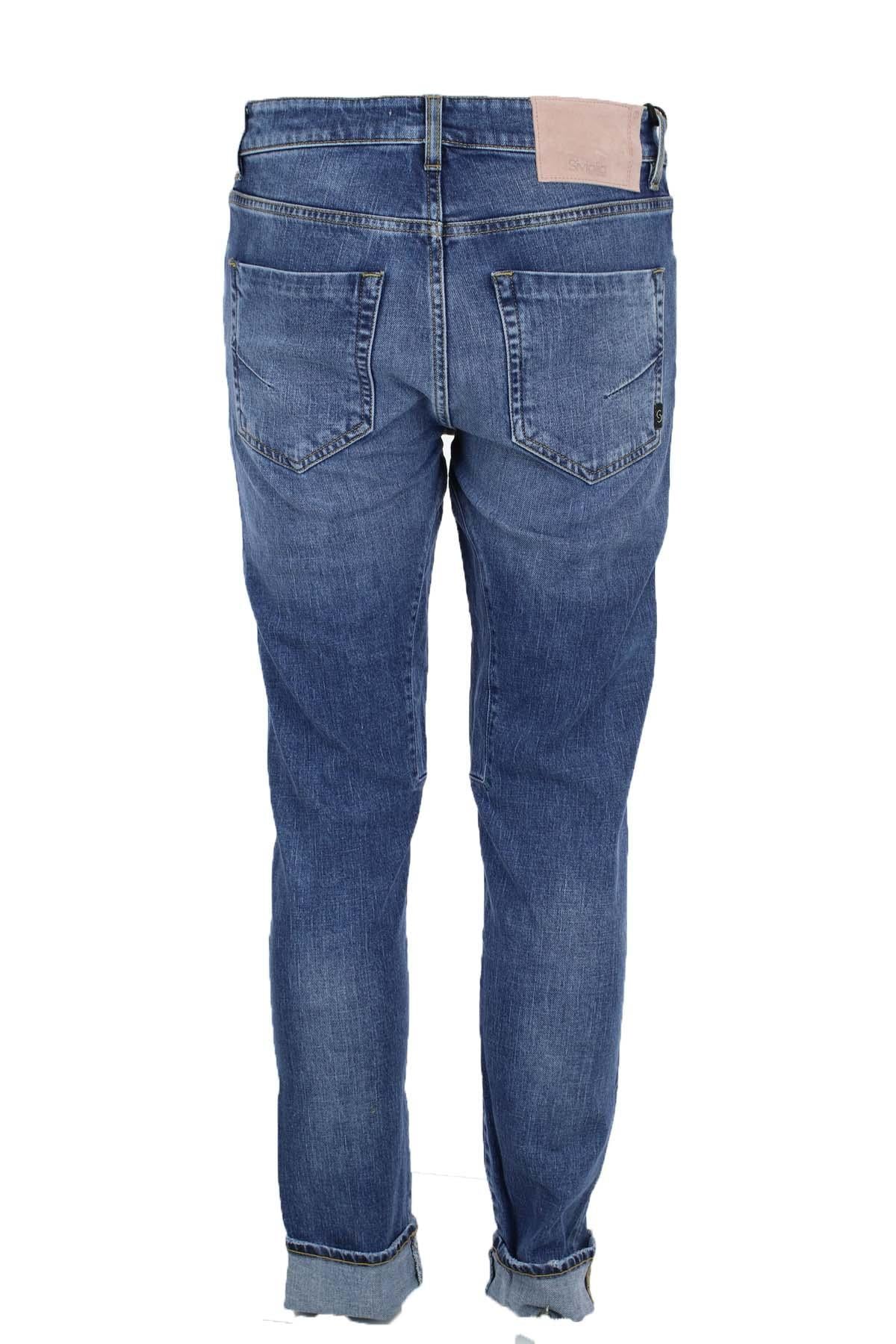 Jeans denim 5 tasche con toppe in tinta