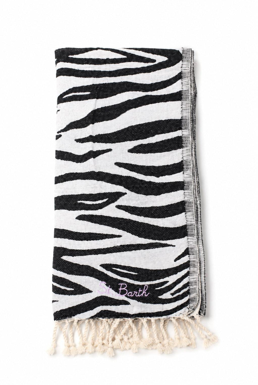 Telo Mare in Cotone fantasia zebra con Frange