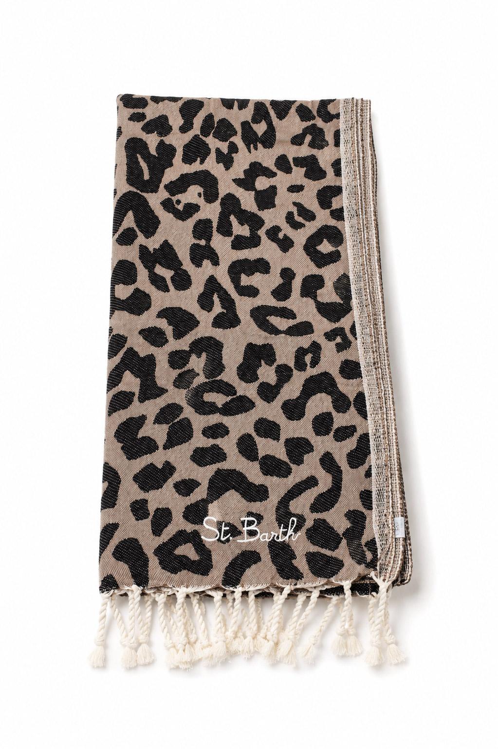 Telo Mare in Cotone fantasia leopardo con Frange