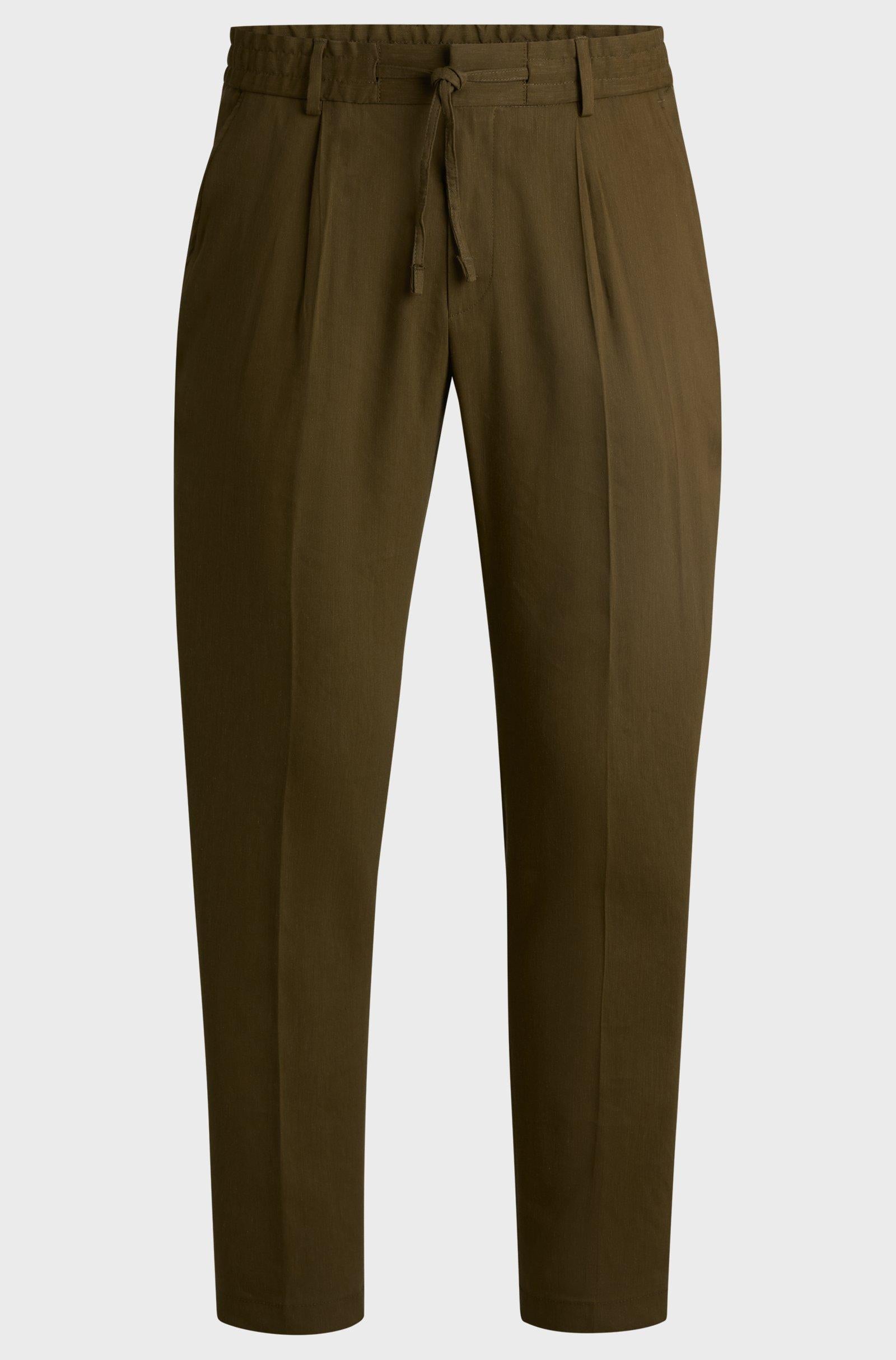 Pantaloni in misto lino con elastico e coulisse