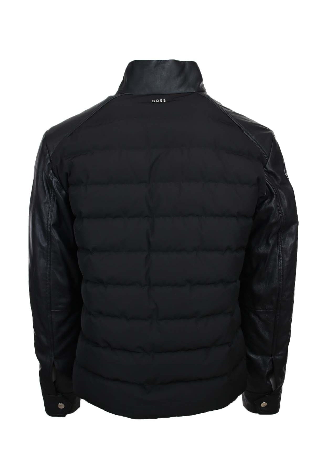 Giubbotto bomber in pelle e nylon imbottito