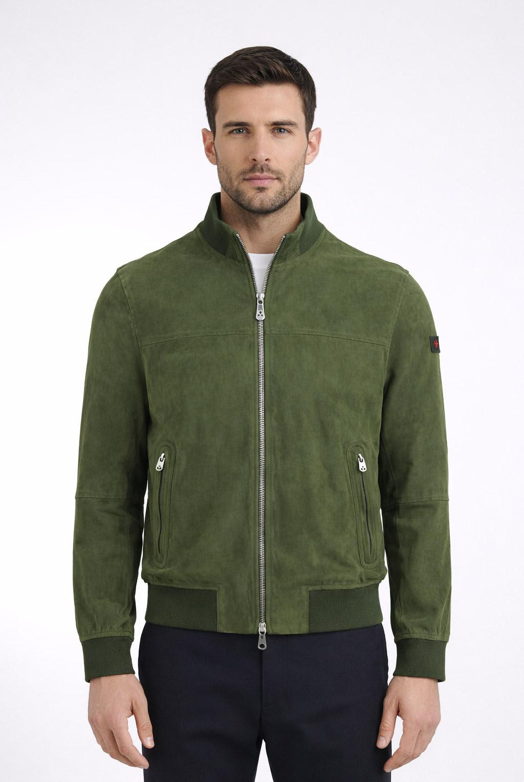 Giubbotto Uomo Sands in Suede Collo Alto Zip Argento