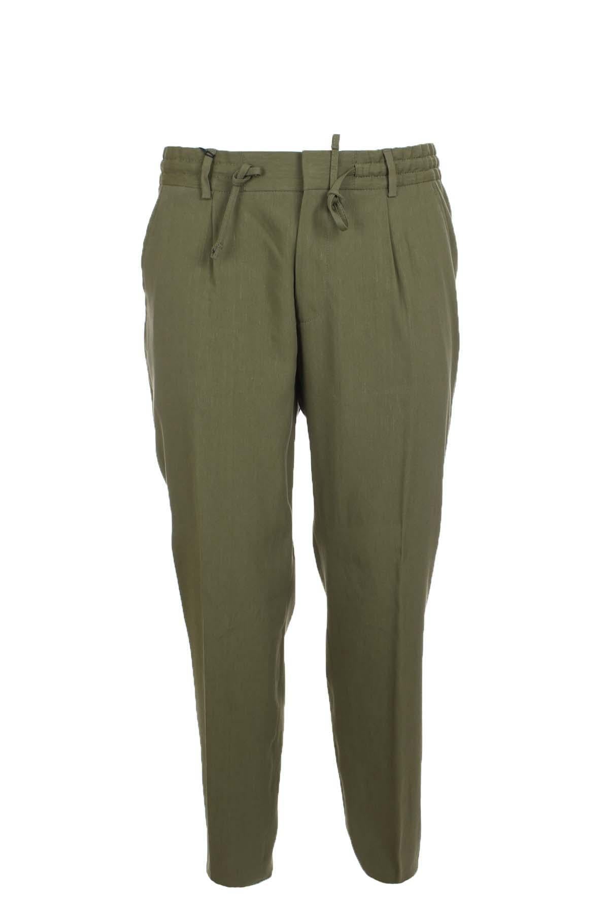 Pantaloni in misto lino con elastico e coulisse