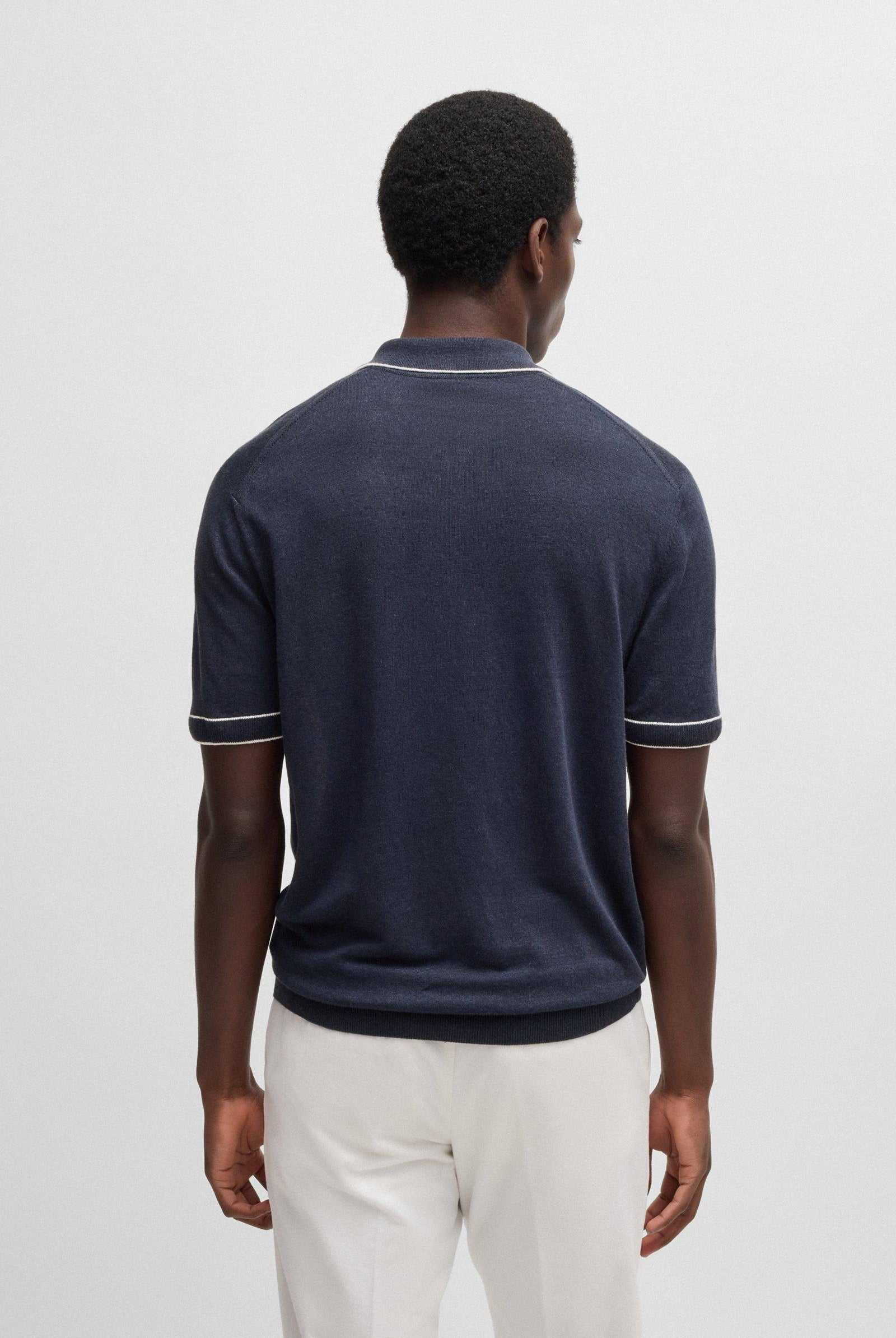 Polo mezza manica in misto lino con zip