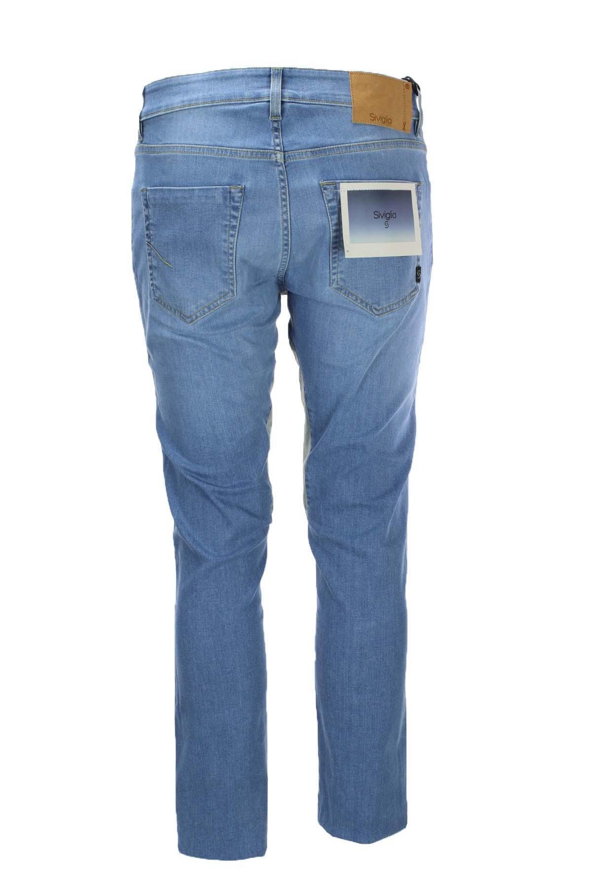 Jeans denim 5 tasche con toppe in alcantara