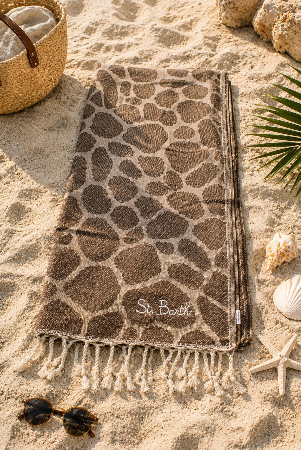 Telo Mare in Cotone fantasia giraffe con Frange